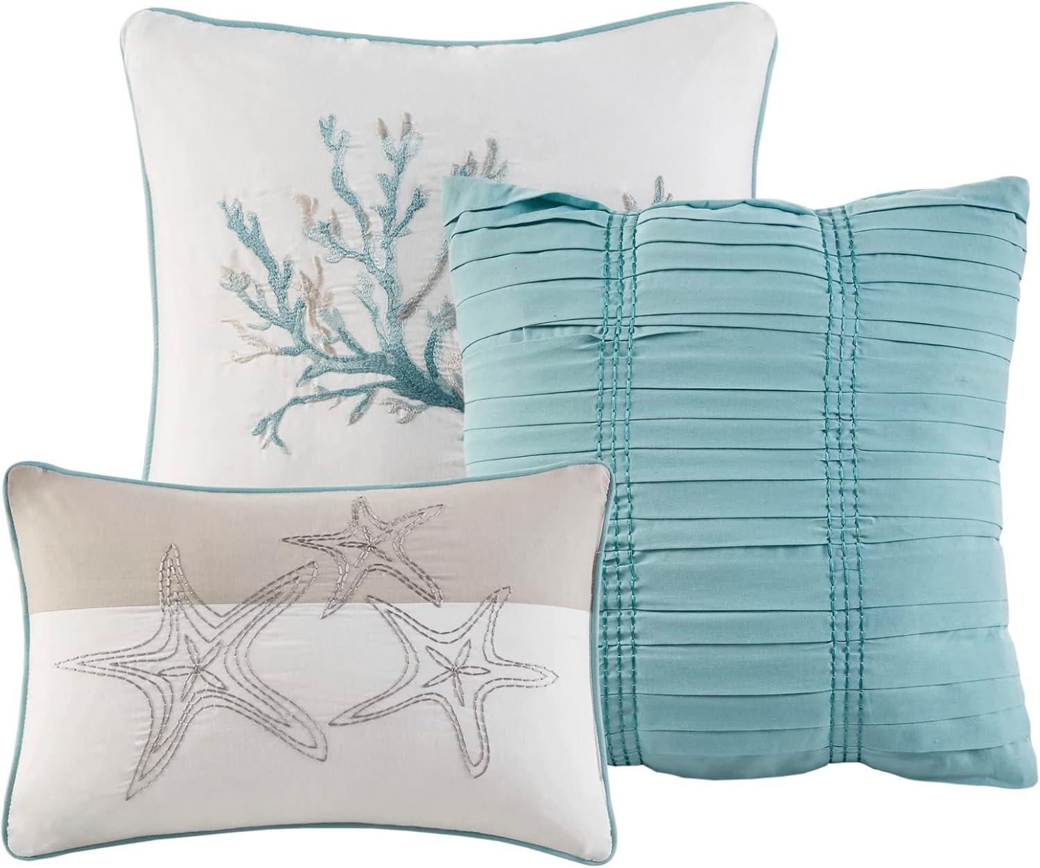imageMadison Park Quilt Set Cottage Coastal Design Starfish Print All Season Coverlet Bedspread Lightweight Bedding Layer Shams Toss Pillows FullQueen90quotx90quot Bayside BlueIvory 6 PieceAqua Multi