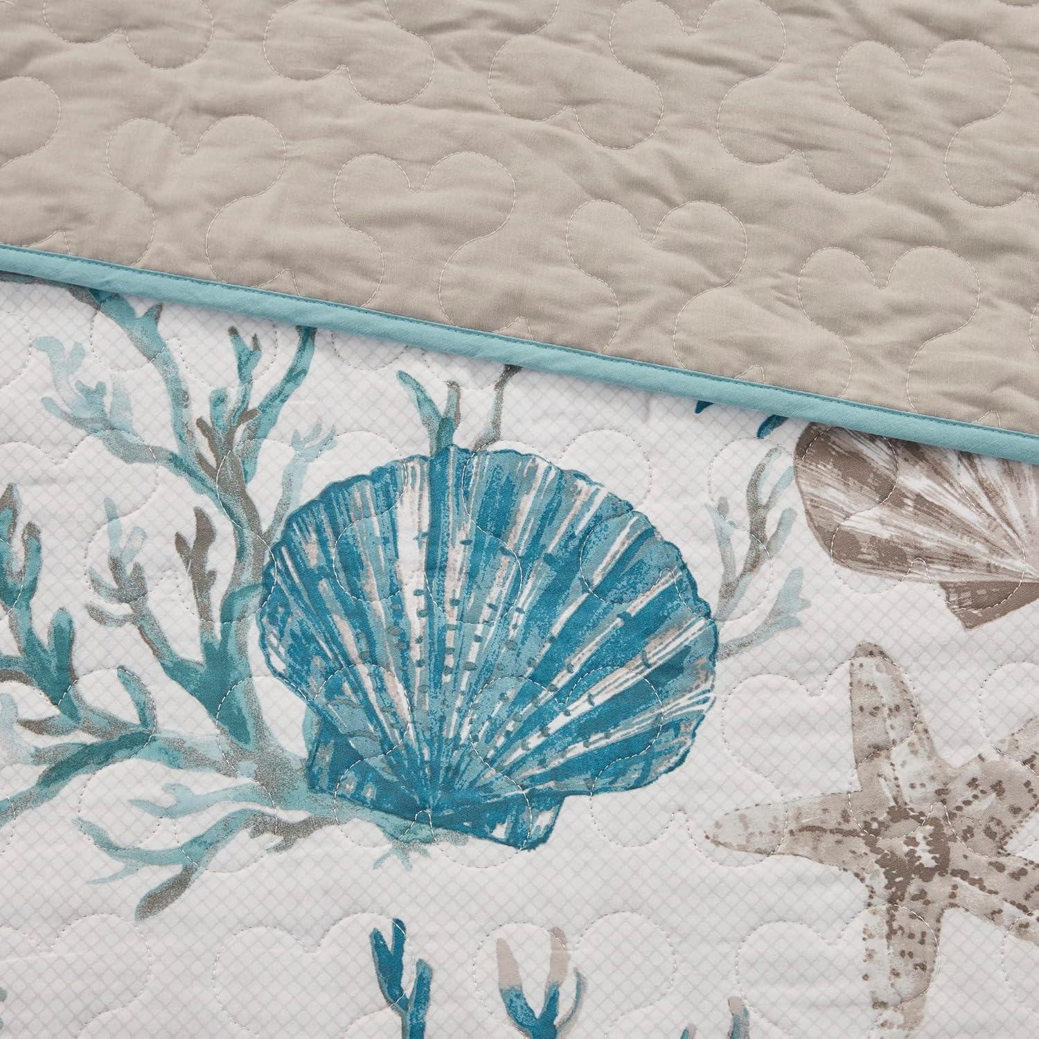 imageMadison Park Quilt Set Cottage Coastal Design Starfish Print All Season Coverlet Bedspread Lightweight Bedding Layer Shams Toss Pillows FullQueen90quotx90quot Bayside BlueIvory 6 PieceAqua Multi