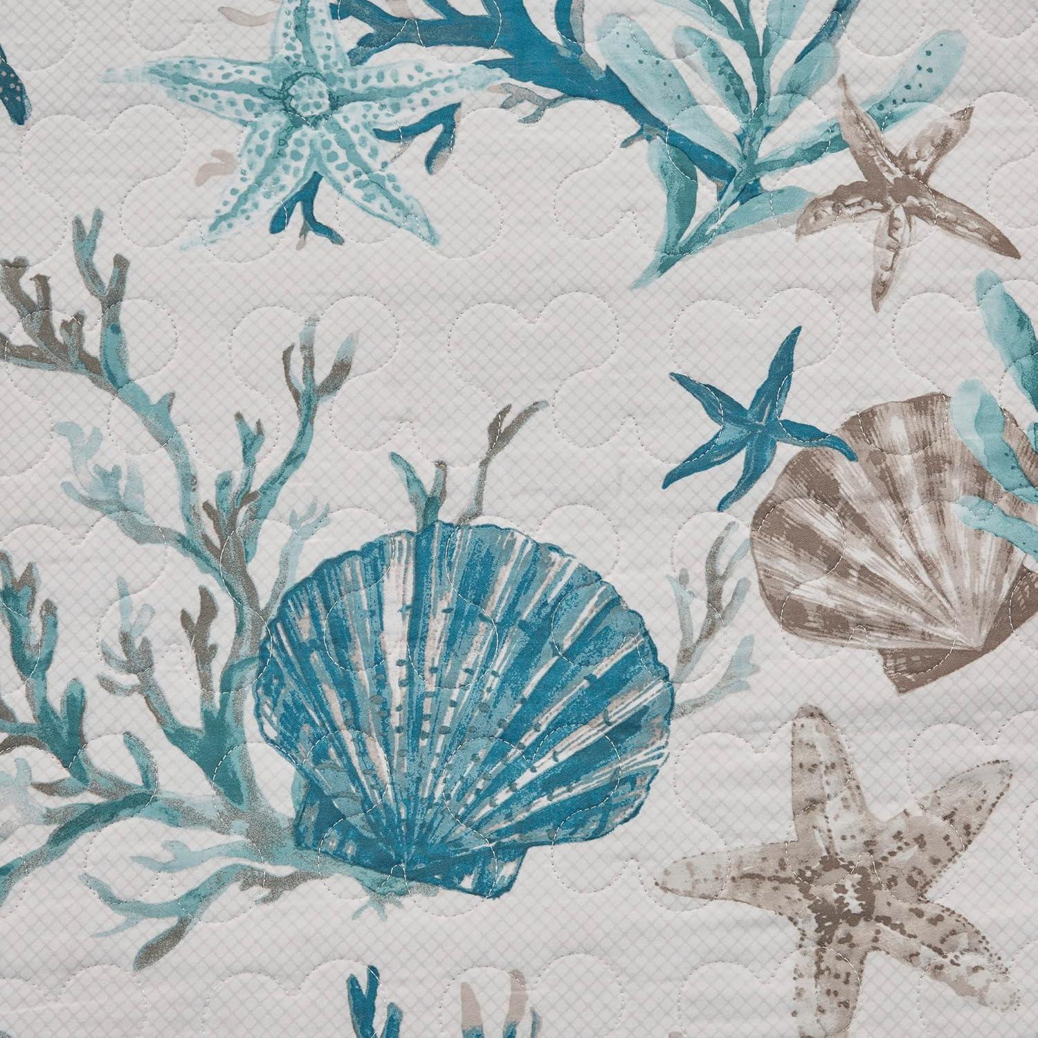 imageMadison Park Quilt Set Cottage Coastal Design Starfish Print All Season Coverlet Bedspread Lightweight Bedding Layer Shams Toss Pillows FullQueen90quotx90quot Bayside BlueIvory 6 PieceAqua Multi