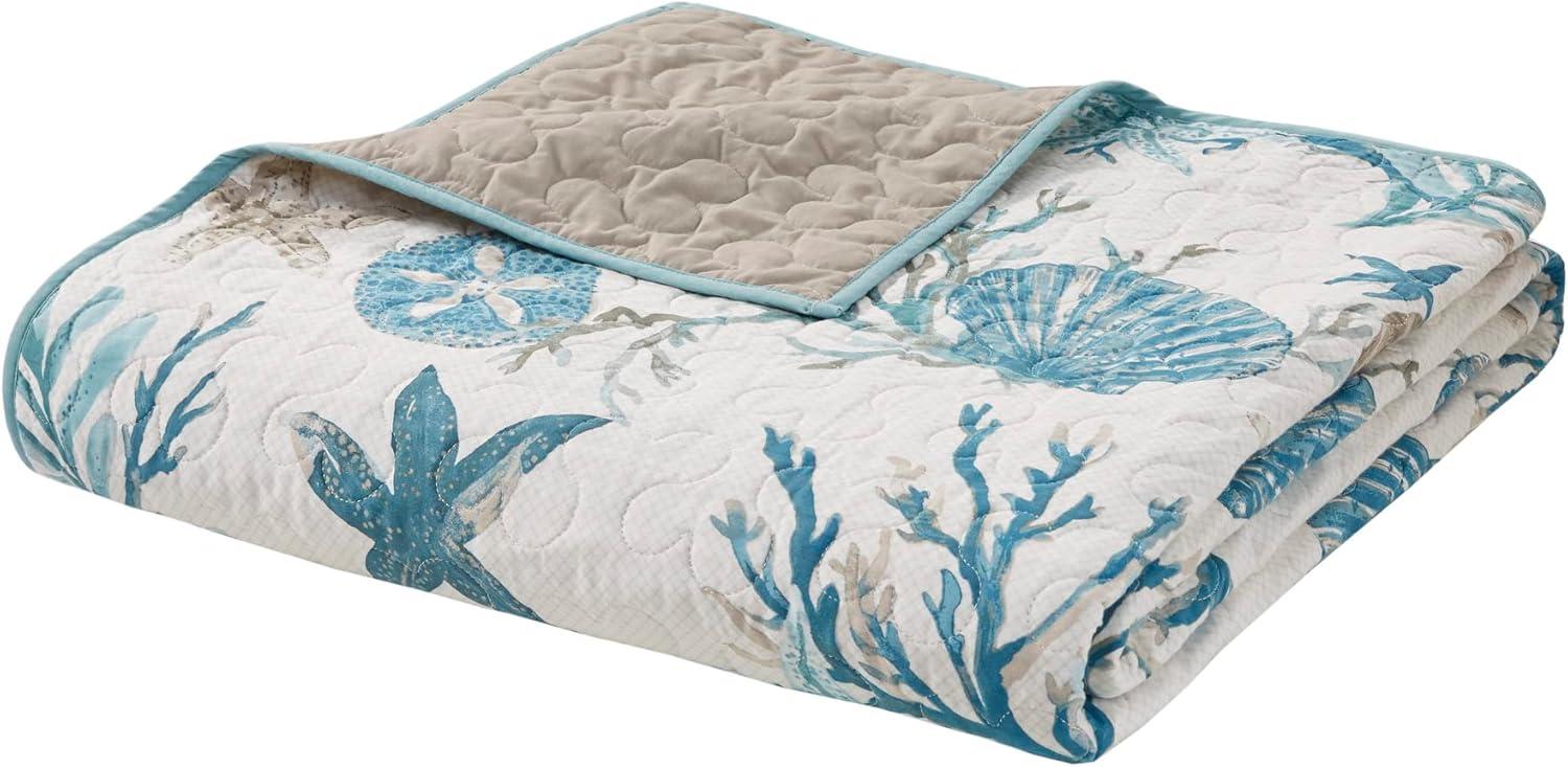 imageMadison Park Quilt Set Cottage Coastal Design Starfish Print All Season Coverlet Bedspread Lightweight Bedding Layer Shams Toss Pillows FullQueen90quotx90quot Bayside BlueIvory 6 PieceAqua Multi
