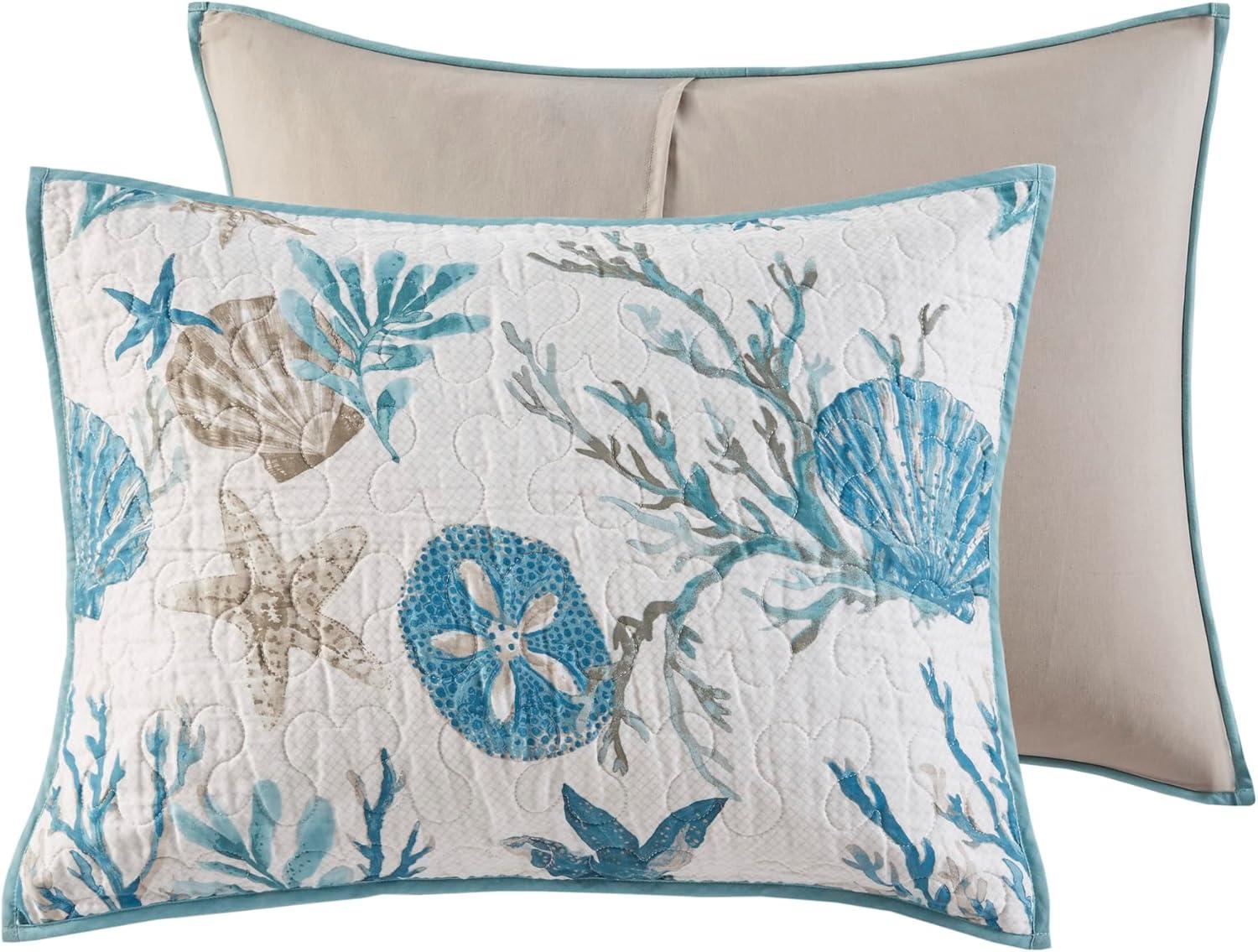 imageMadison Park Quilt Set Cottage Coastal Design Starfish Print All Season Coverlet Bedspread Lightweight Bedding Layer Shams Toss Pillows FullQueen90quotx90quot Bayside BlueIvory 6 PieceAqua Multi