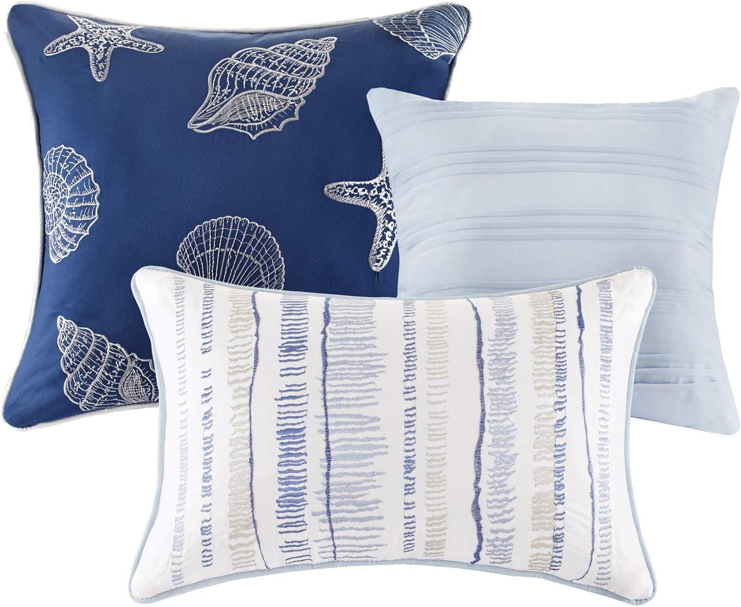 imageMadison Park Quilt Set Cottage Coastal Design Starfish Print All Season Coverlet Bedspread Lightweight Bedding Layer Shams Toss Pillows FullQueen90quotx90quot Bayside BlueIvory 6 PieceBlueWhite