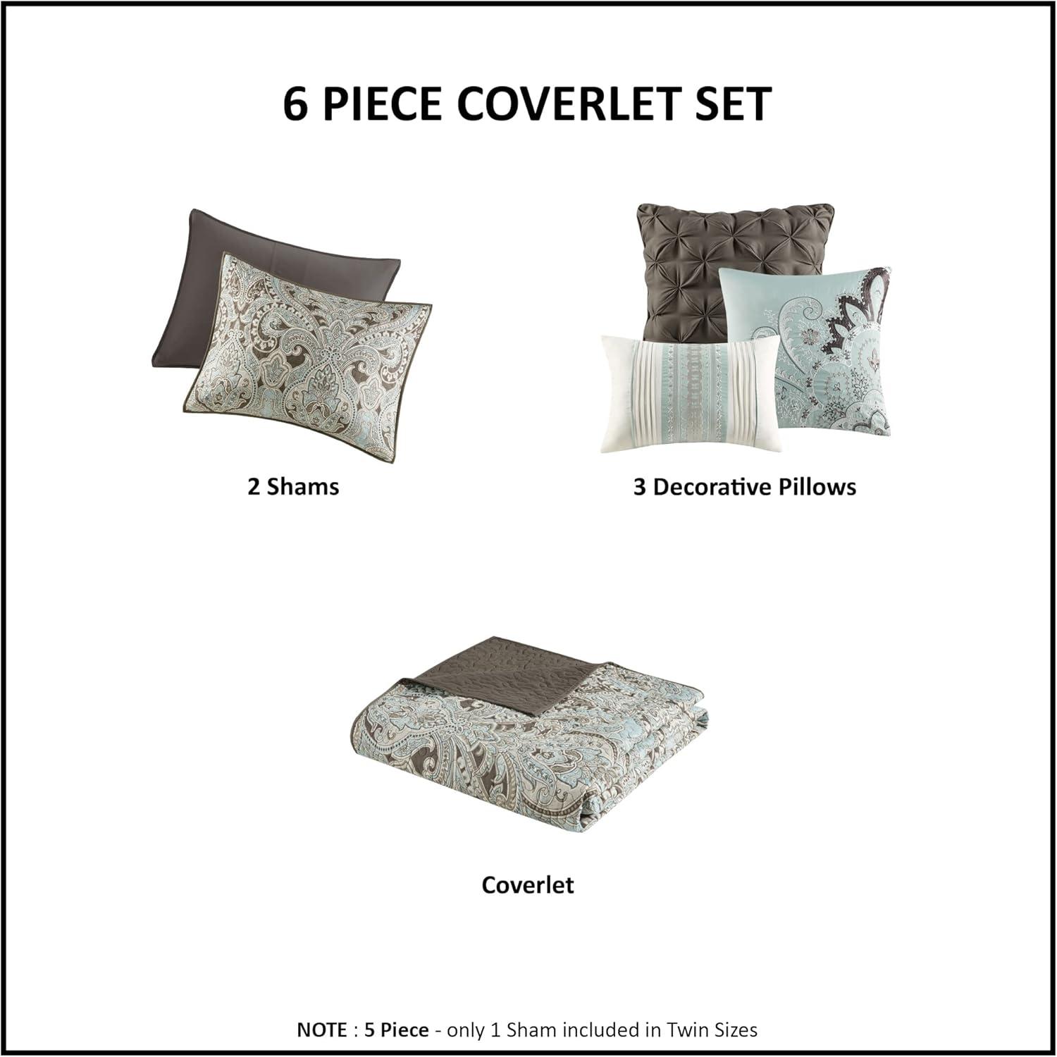 imageMadison Park Quilt Traditional Damask Design All Season Lightweight Coverlet Bedspread Bedding Set Matching Shams Pillows FullQueen90quotx90quot NavyWhite 6 PieceBrownBlue