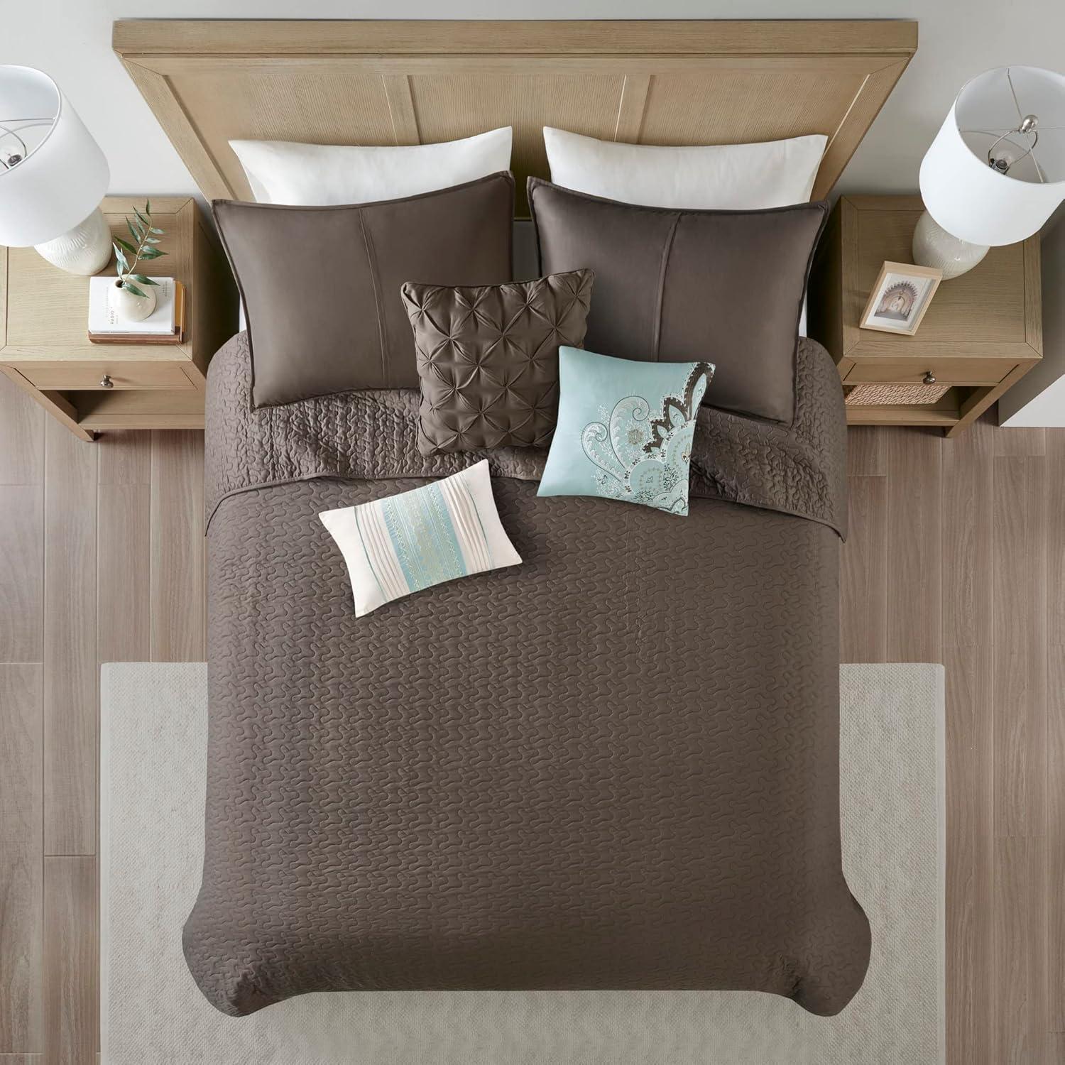 imageMadison Park Quilt Traditional Damask Design All Season Lightweight Coverlet Bedspread Bedding Set Matching Shams Pillows FullQueen90quotx90quot NavyWhite 6 PieceBrownBlue