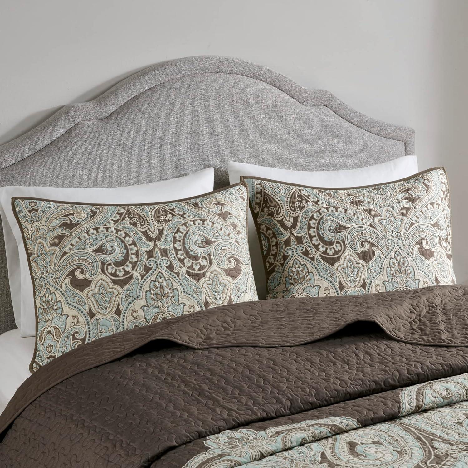 imageMadison Park Quilt Traditional Damask Design All Season Lightweight Coverlet Bedspread Bedding Set Matching Shams Pillows FullQueen90quotx90quot NavyWhite 6 PieceBrownBlue