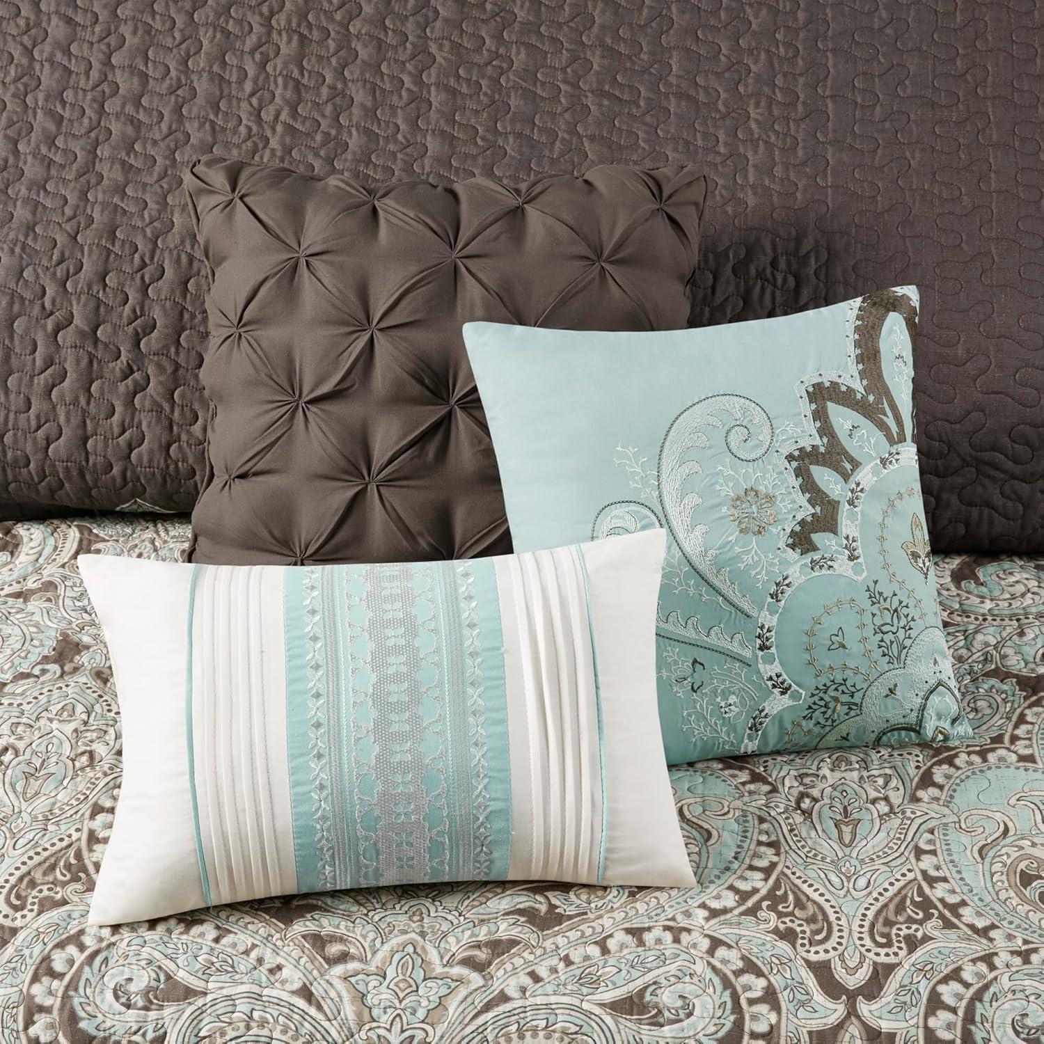imageMadison Park Quilt Traditional Damask Design All Season Lightweight Coverlet Bedspread Bedding Set Matching Shams Pillows FullQueen90quotx90quot NavyWhite 6 PieceBrownBlue