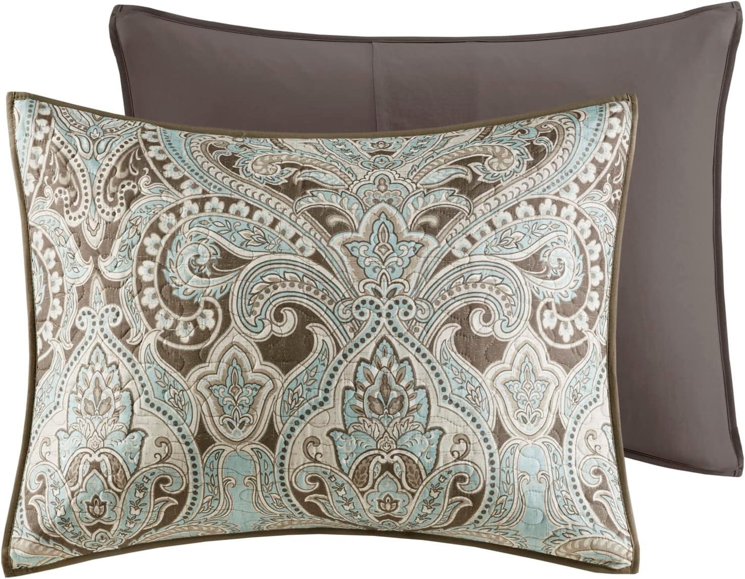 imageMadison Park Quilt Traditional Damask Design All Season Lightweight Coverlet Bedspread Bedding Set Matching Shams Pillows FullQueen90quotx90quot NavyWhite 6 PieceBrownBlue