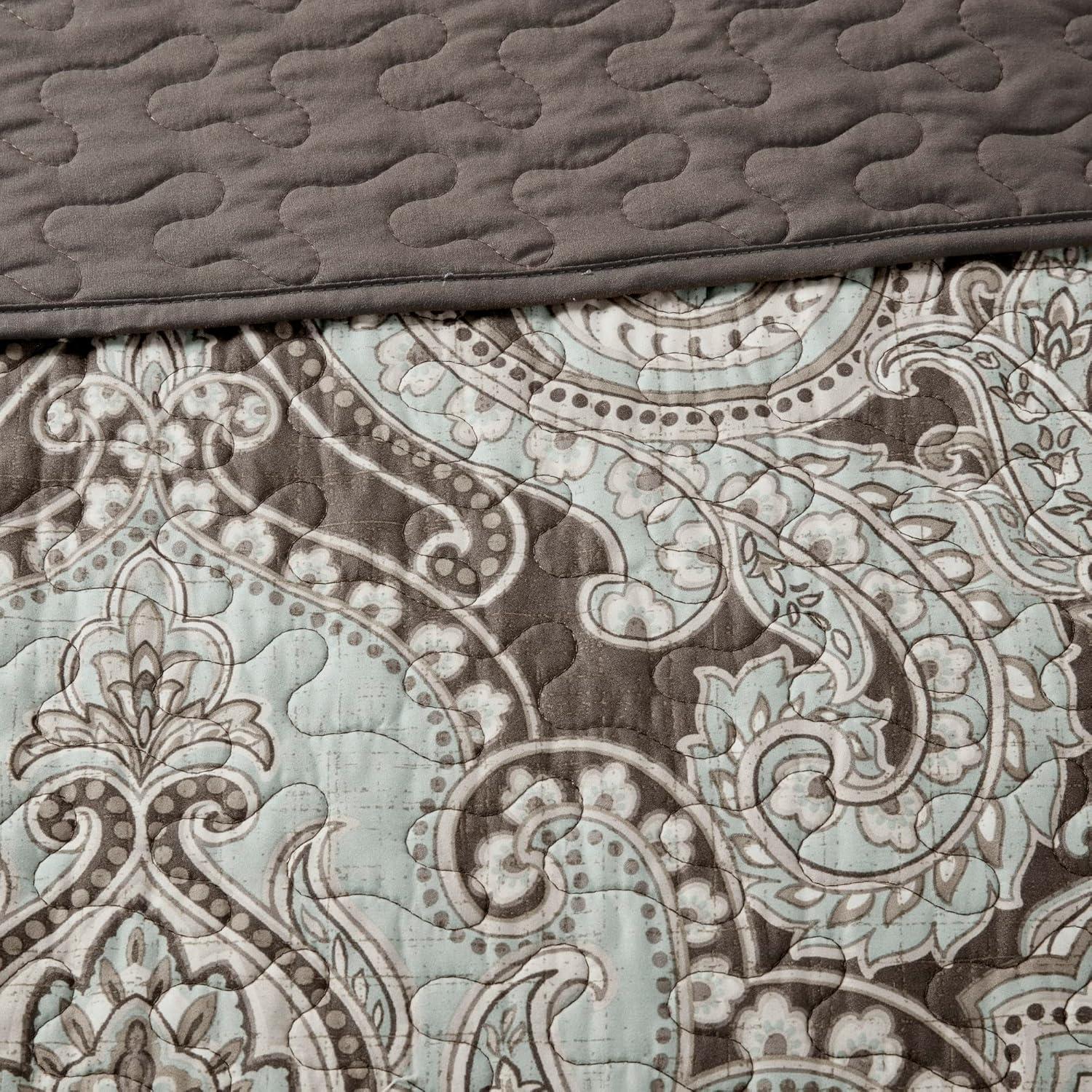 imageMadison Park Quilt Traditional Damask Design All Season Lightweight Coverlet Bedspread Bedding Set Matching Shams Pillows FullQueen90quotx90quot NavyWhite 6 PieceBrownBlue