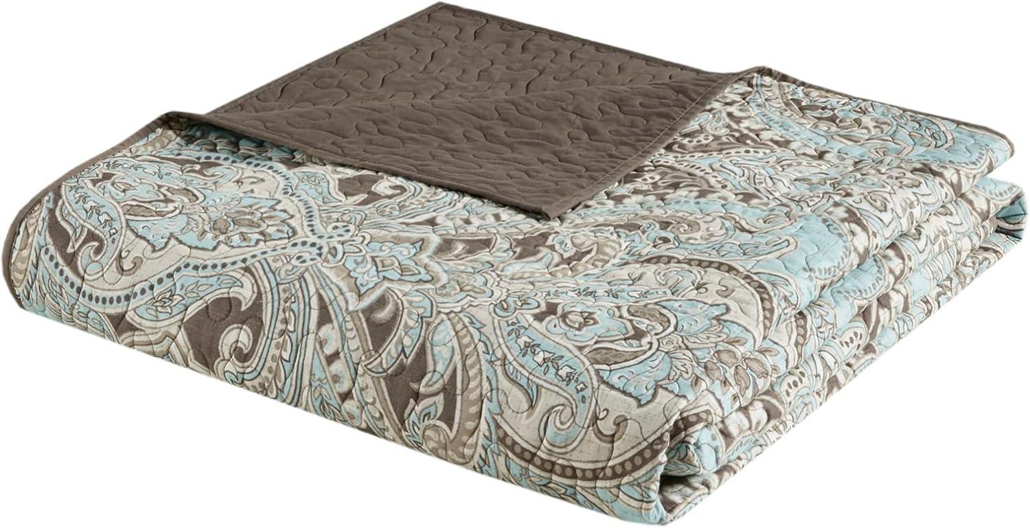 imageMadison Park Quilt Traditional Damask Design All Season Lightweight Coverlet Bedspread Bedding Set Matching Shams Pillows FullQueen90quotx90quot NavyWhite 6 PieceBrownBlue