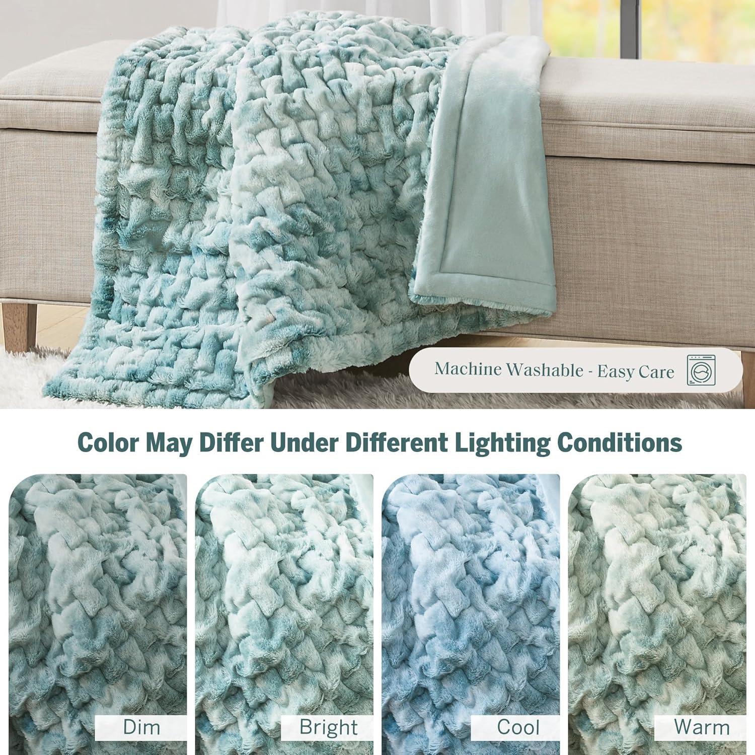imageMadison Park Ruched Fur Luxury Throw Premium Soft Cozy Brushed Long Faux Fur For Bed Couch or Sofa 50x60quot IvoryBlue Tie Dye