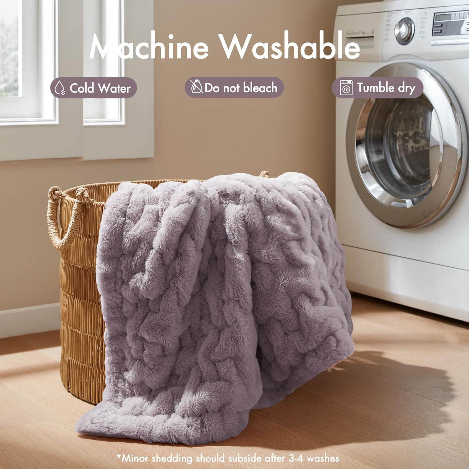 imageMadison Park Ruched Fur Luxury Throw Premium Soft Cozy Brushed Long Faux Fur For Bed Couch or Sofa 50x60quot IvoryLavender Gray