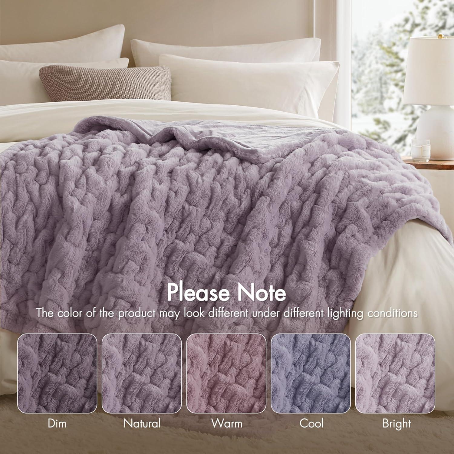 imageMadison Park Ruched Fur Luxury Throw Premium Soft Cozy Brushed Long Faux Fur For Bed Couch or Sofa 50x60quot IvoryLavender Gray