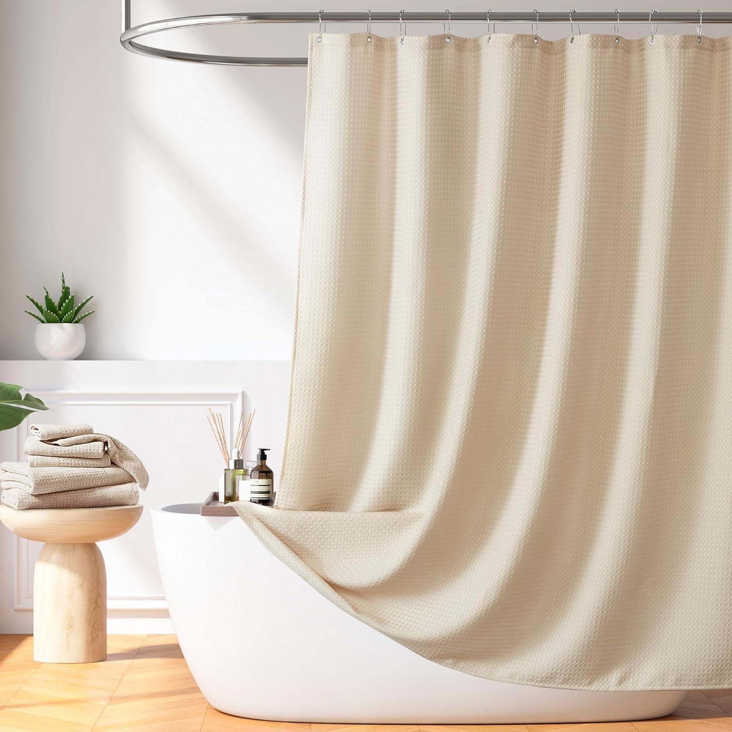 imageMadison Park Shower Curtain Waffle Weave Vibrant Dyed Waffle Shower Curtain 3M Scotchgard Moisture Management Farmhouse Long Shower Curtains for Bathroom Long 72x78 WhiteSolid Beige