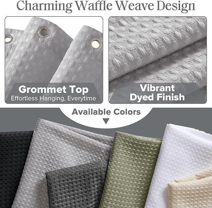 imageMadison Park Shower Curtain Waffle Weave Vibrant Dyed Waffle Shower Curtain 3M Scotchgard Moisture Management Farmhouse Long Shower Curtains for Bathroom Long 72x78 WhiteSolid Grey
