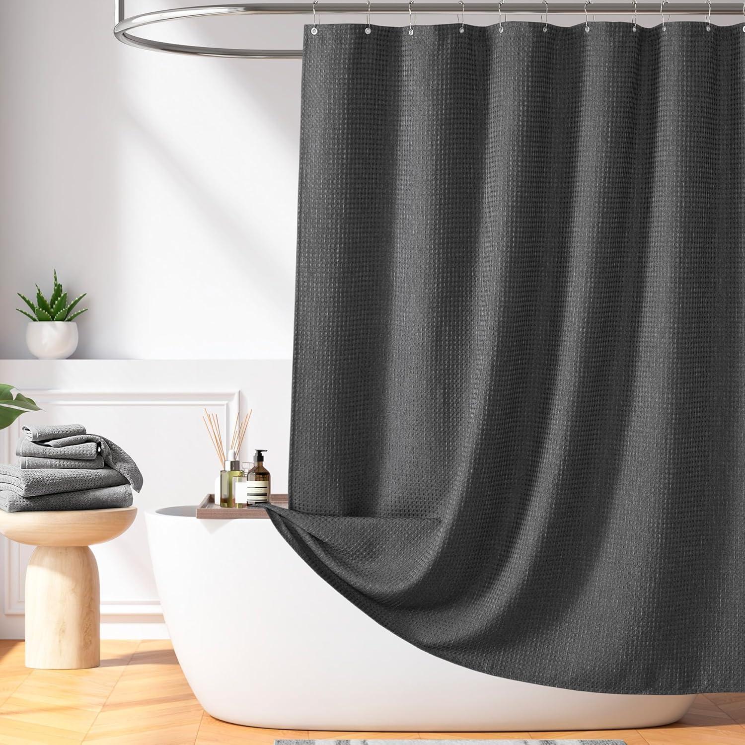 imageMadison Park Shower Curtain Waffle Weave Vibrant Dyed Waffle Shower Curtain 3M Scotchgard Moisture Management Farmhouse Long Shower Curtains for Bathroom Long 72x78 WhiteSolid Charcoal Cationic Dyed