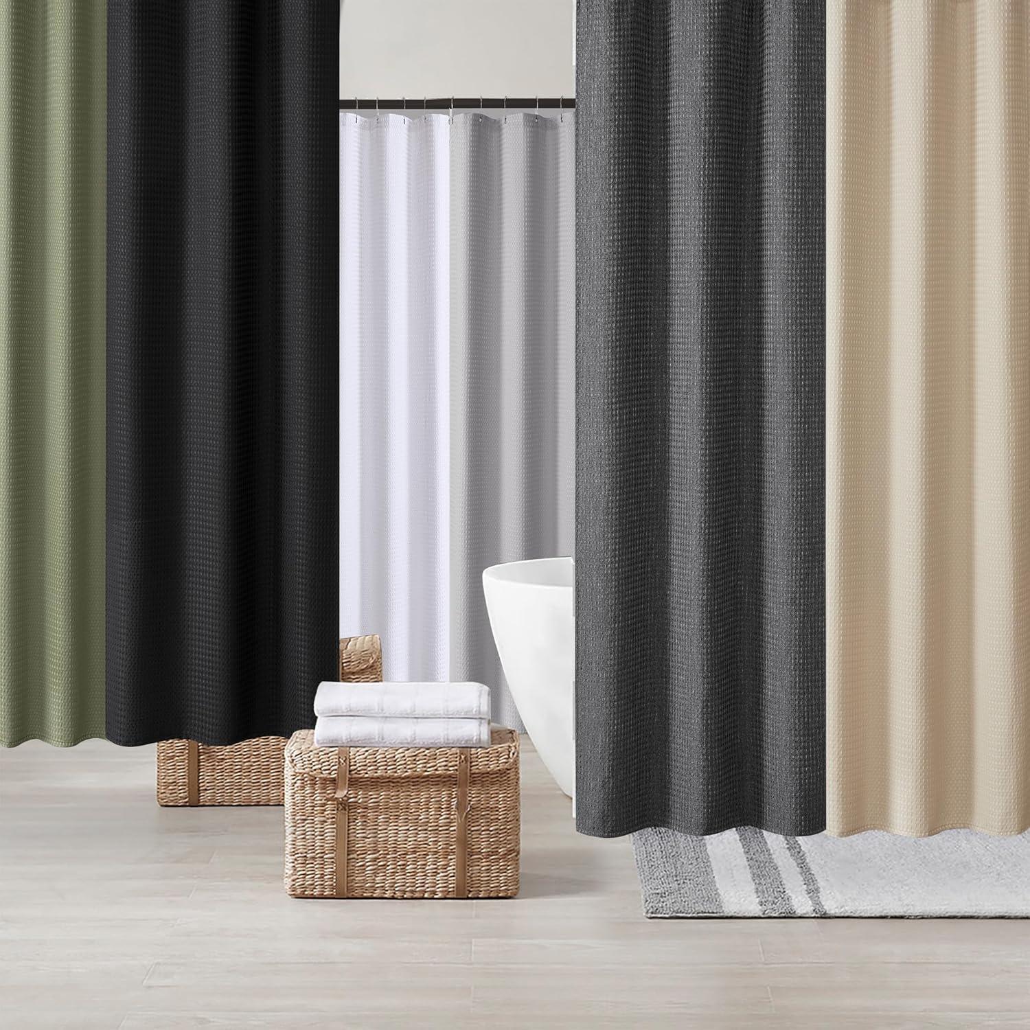 imageMadison Park Shower Curtain Waffle Weave Vibrant Dyed Waffle Shower Curtain 3M Scotchgard Moisture Management Farmhouse Long Shower Curtains for Bathroom Long 72x78 WhiteSolid Sage Green