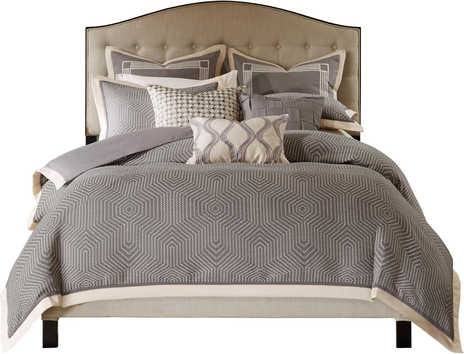 imageMadison Park Signature Cozy Comforter Set All Season Bedding Combo Filled Insert and Removable Duvet Cover Shams Decorative Pillows King 110 in x 96 in Geometric Grey 10 PieceGeometric Grey