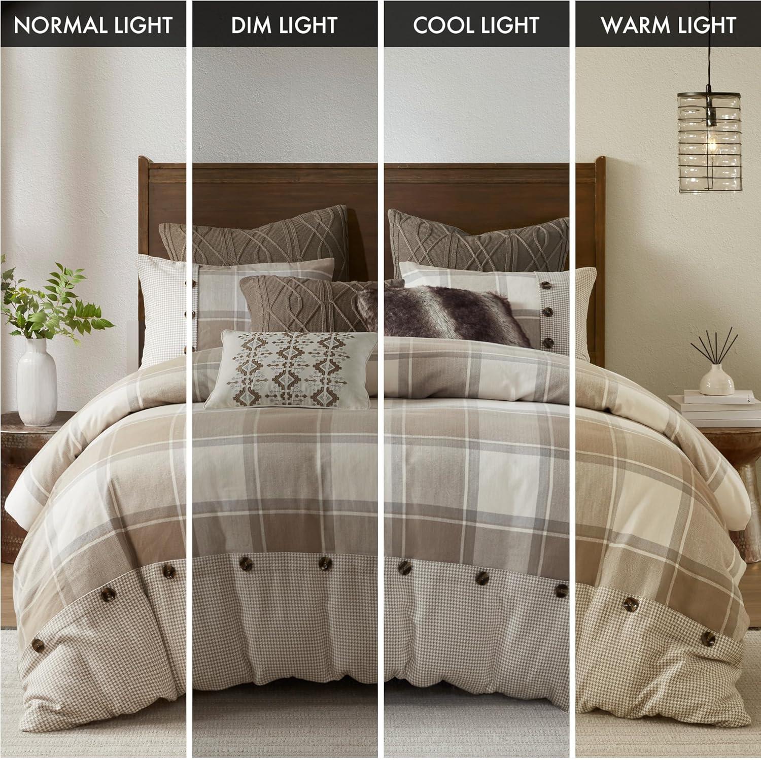 imageMadison Park Signature Cozy Comforter Set All Season Bedding Combo Filled Insert and Removable Duvet Cover Shams Decorative Pillows Plaid BrownBlack King 110 in x 96 in 10 PieceNeutral