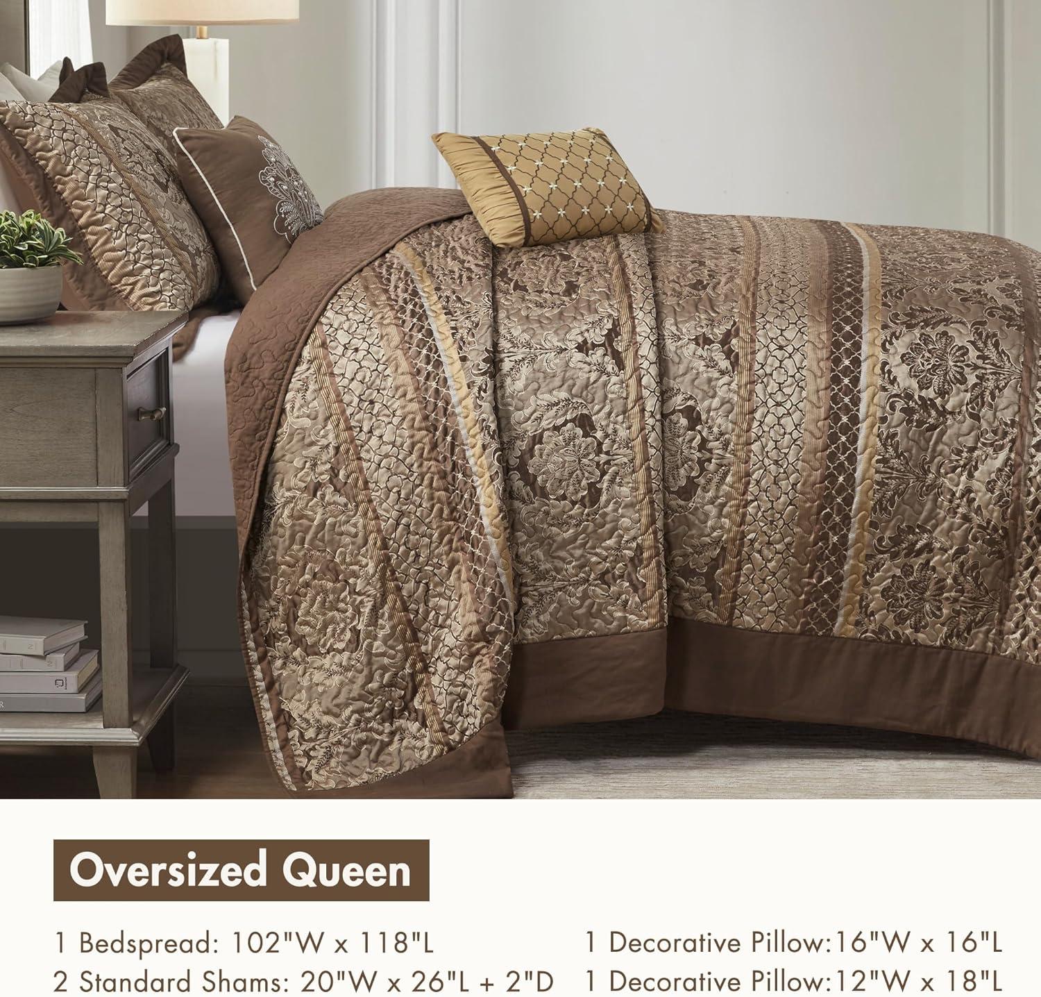 imageMadison Park Traditional Damask Design All Season Lightweight Coverlet Bedspread Bedding Set Matching Shams Pillows 102quotx118quot Bellagio Jacquard Grey 5 PieceBrownGold