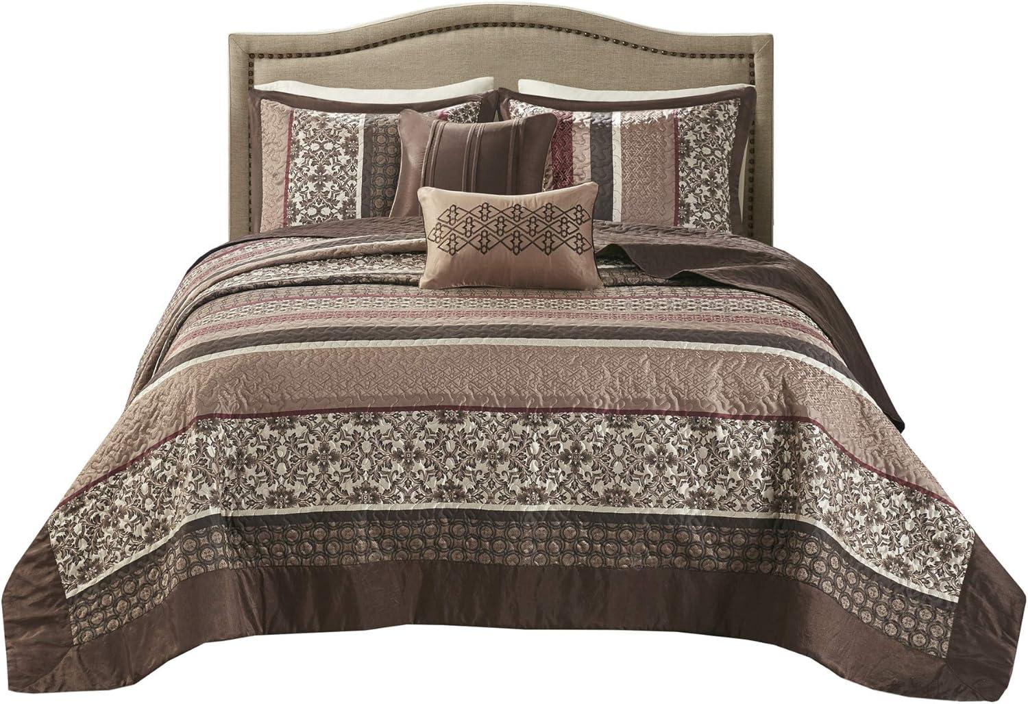 imageMadison Park Traditional Damask Design All Season Lightweight Coverlet Bedspread Bedding Set Matching Shams Pillows 102quotx118quot Bellagio Jacquard Grey 5 PieceRedBrown