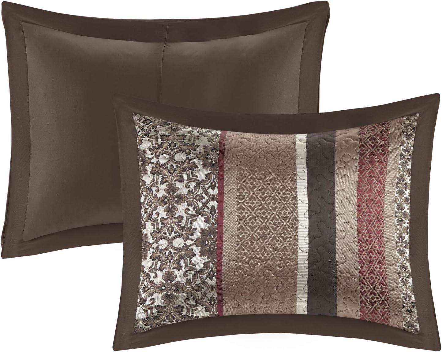 imageMadison Park Traditional Damask Design All Season Lightweight Coverlet Bedspread Bedding Set Matching Shams Pillows 102quotx118quot Bellagio Jacquard Grey 5 PieceRedBrown