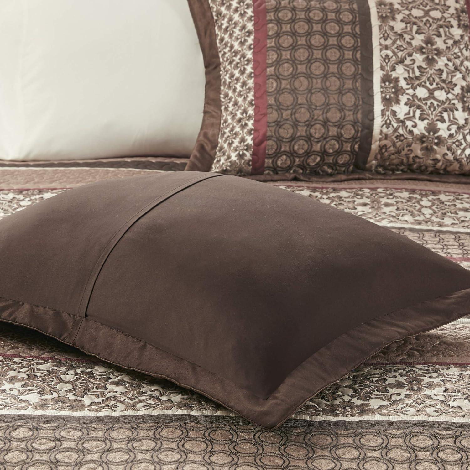 imageMadison Park Traditional Damask Design All Season Lightweight Coverlet Bedspread Bedding Set Matching Shams Pillows 102quotx118quot Bellagio Jacquard Grey 5 PieceRedBrown