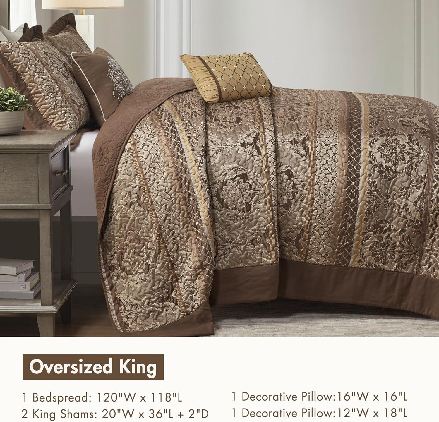 imageMadison Park Traditional Damask Design All Season Lightweight Coverlet Bedspread Bedding Set Matching Shams Pillows 102quotx118quot Bellagio Jacquard Grey 5 PieceBrownGold
