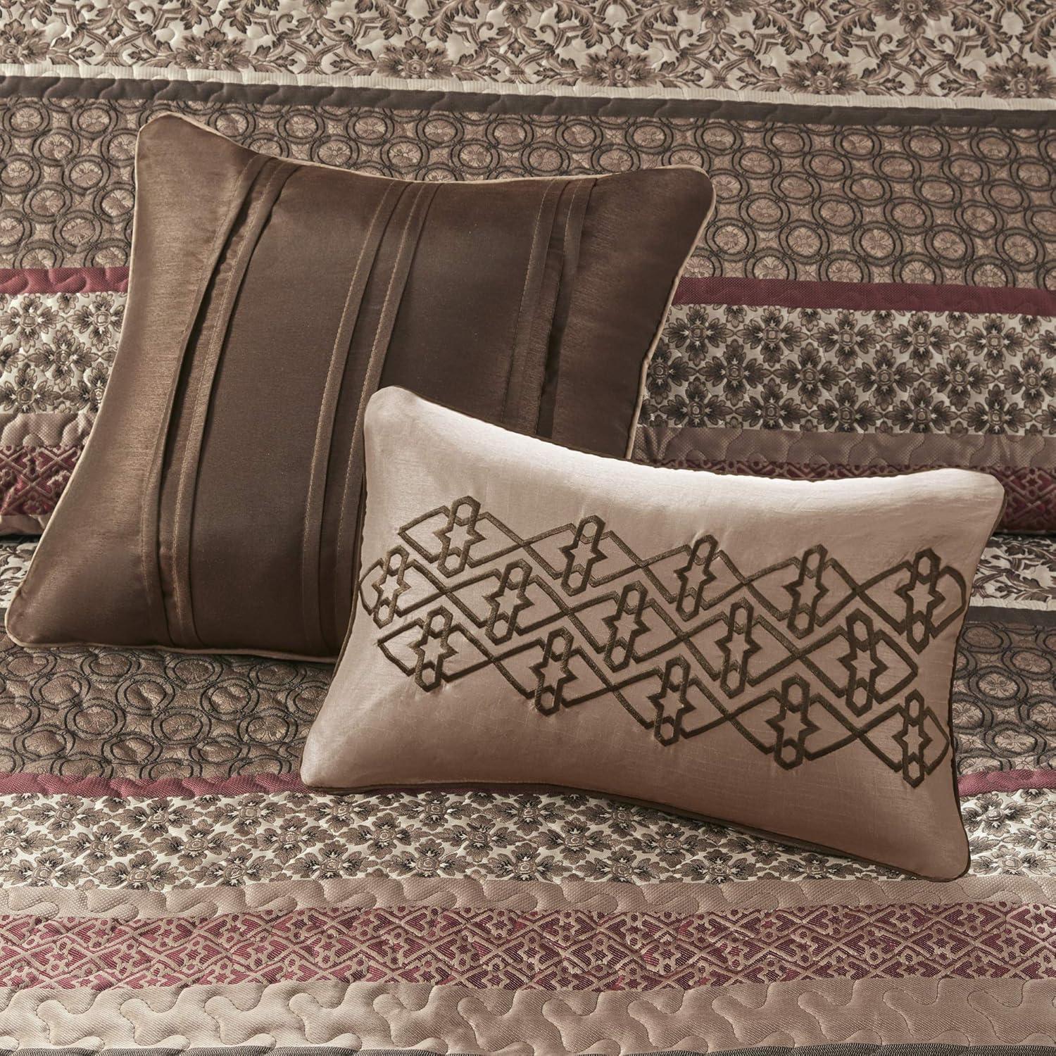imageMadison Park Traditional Damask Design All Season Lightweight Coverlet Bedspread Bedding Set Matching Shams Pillows 102quotx118quot Bellagio Jacquard Grey 5 PieceRedBrown