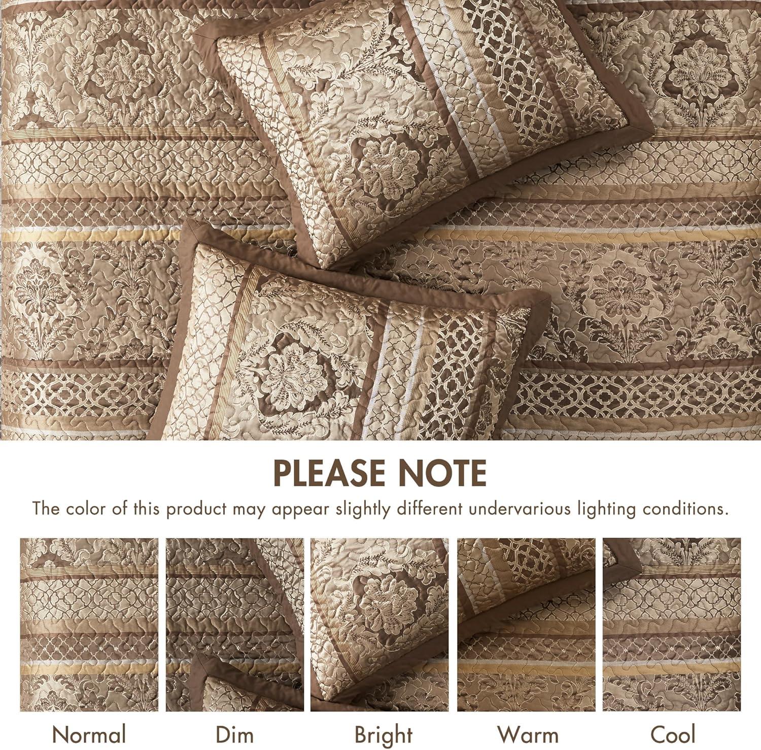 imageMadison Park Traditional Damask Design All Season Lightweight Coverlet Bedspread Bedding Set Matching Shams Pillows 102quotx118quot Bellagio Jacquard Grey 5 PieceBrownGold