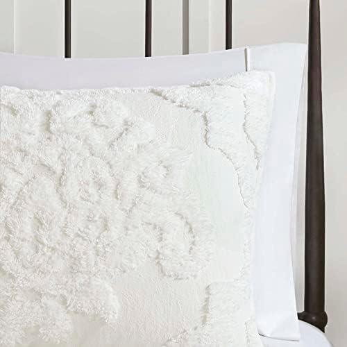 imageMadison Park Tufted Chenille 100 Cotton Duvet Modern Luxe All Season Comforter Cover Bed Set with Matching Shams FullQueen90quotx90quot Palm Leaf Off White 3 PieceViola Damask White