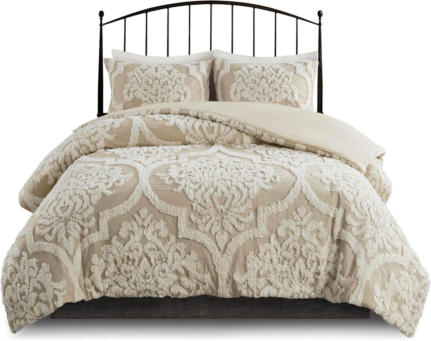 imageMadison Park Tufted Chenille 100 Cotton Duvet Modern Luxe All Season Comforter Cover Bed Set with Matching Shams FullQueen90quotx90quot Palm Leaf Off White 3 PieceViola Damsk Taupe