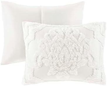 imageMadison Park Tufted Chenille 100 Cotton Duvet Modern Luxe All Season Comforter Cover Bed Set with Matching Shams FullQueen90quotx90quot Palm Leaf Off White 3 PieceViola Damask White