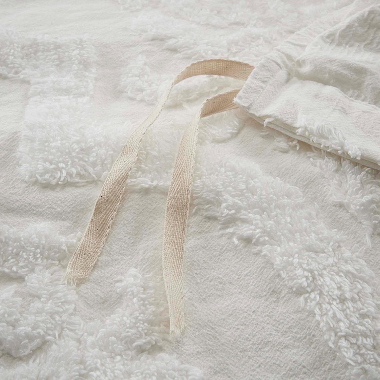imageMadison Park Tufted Chenille 100 Cotton Duvet Modern Luxe All Season Comforter Cover Bed Set with Matching Shams FullQueen90quotx90quot Palm Leaf Off White 3 PieceViola Damask White