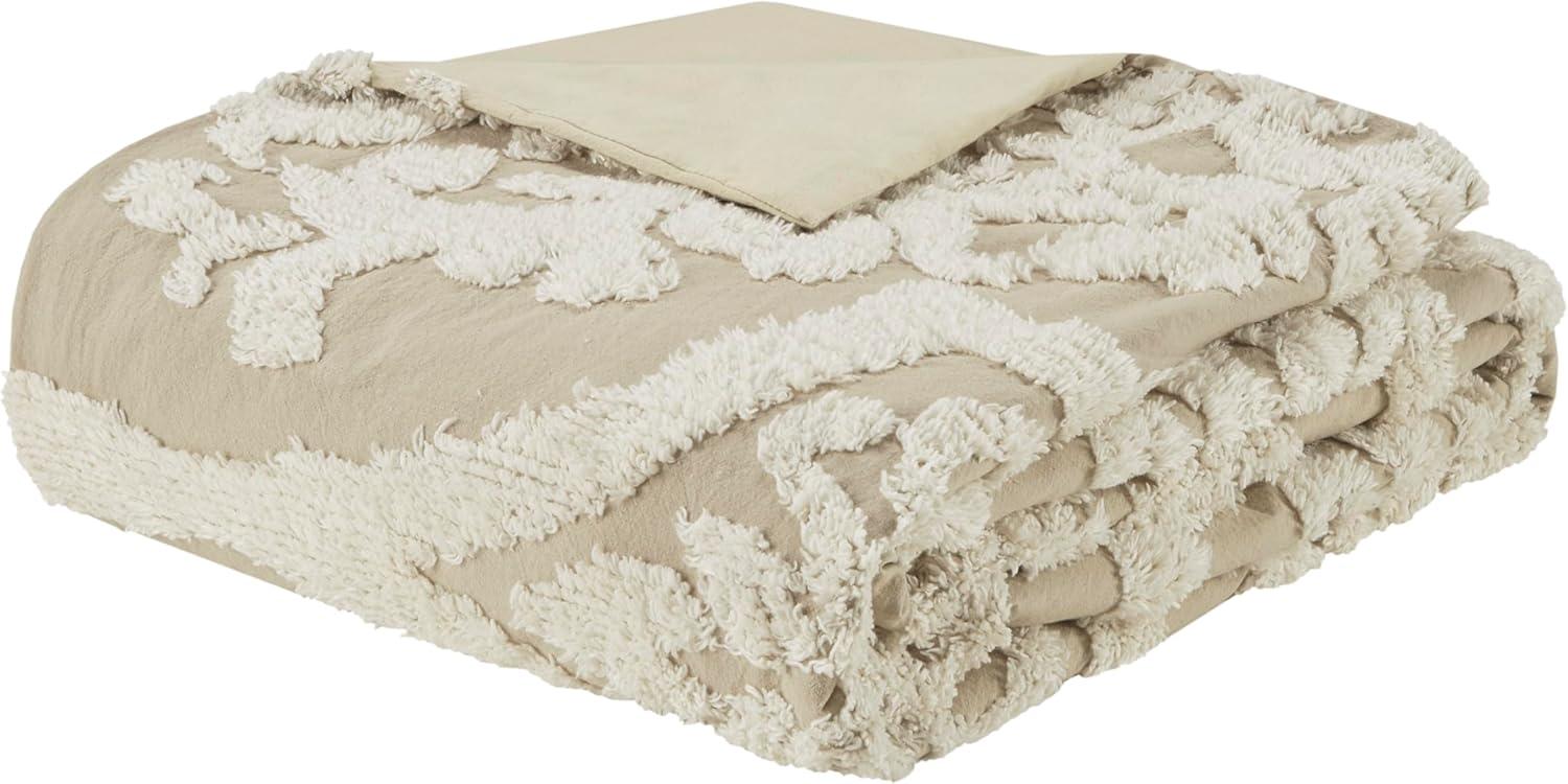 imageMadison Park Tufted Chenille 100 Cotton Duvet Modern Luxe All Season Comforter Cover Bed Set with Matching Shams FullQueen90quotx90quot Palm Leaf Off White 3 PieceViola Damsk Taupe