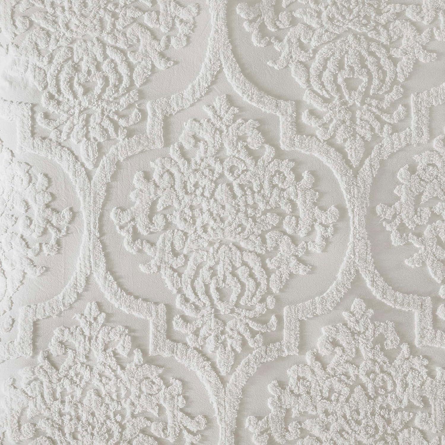 imageMadison Park Tufted Chenille 100 Cotton Duvet Modern Luxe All Season Comforter Cover Bed Set with Matching Shams FullQueen90quotx90quot Palm Leaf Off White 3 PieceViola Damask White
