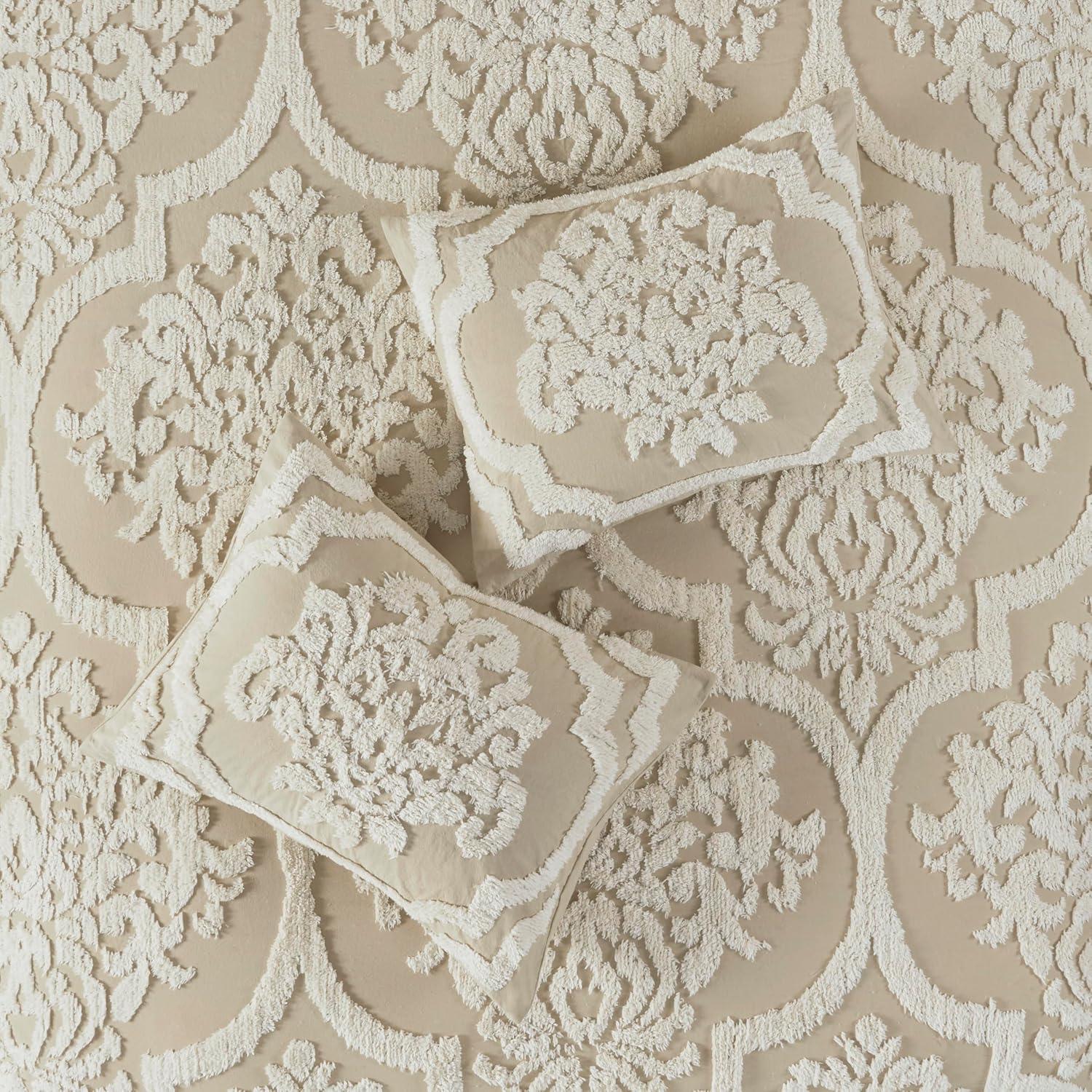 imageMadison Park Tufted Chenille 100 Cotton Duvet Modern Luxe All Season Comforter Cover Bed Set with Matching Shams FullQueen90quotx90quot Palm Leaf Off White 3 PieceViola Damsk Taupe