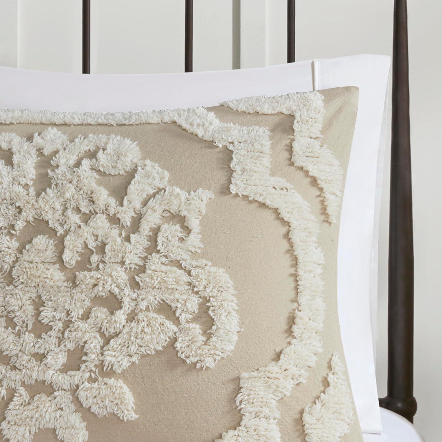 imageMadison Park Tufted Chenille 100 Cotton Duvet Modern Luxe All Season Comforter Cover Bed Set with Matching Shams FullQueen90quotx90quot Palm Leaf Off White 3 PieceViola Damsk Taupe