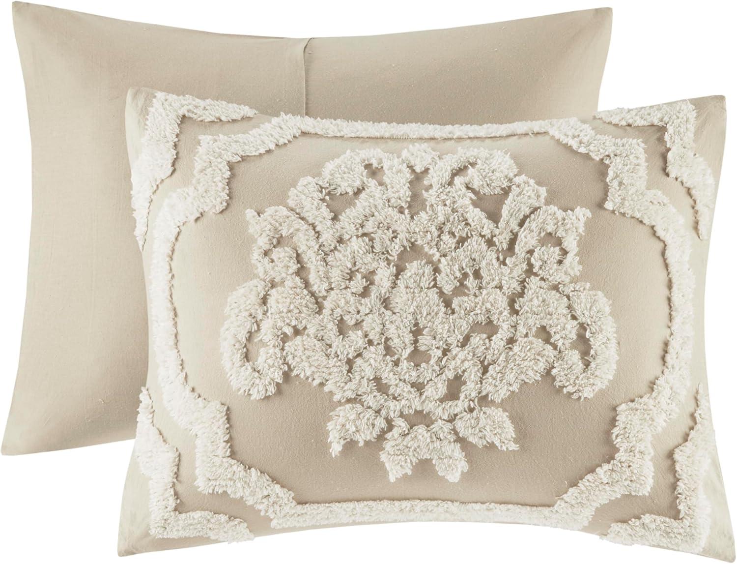 imageMadison Park Tufted Chenille 100 Cotton Duvet Modern Luxe All Season Comforter Cover Bed Set with Matching Shams FullQueen90quotx90quot Palm Leaf Off White 3 PieceViola Damsk Taupe