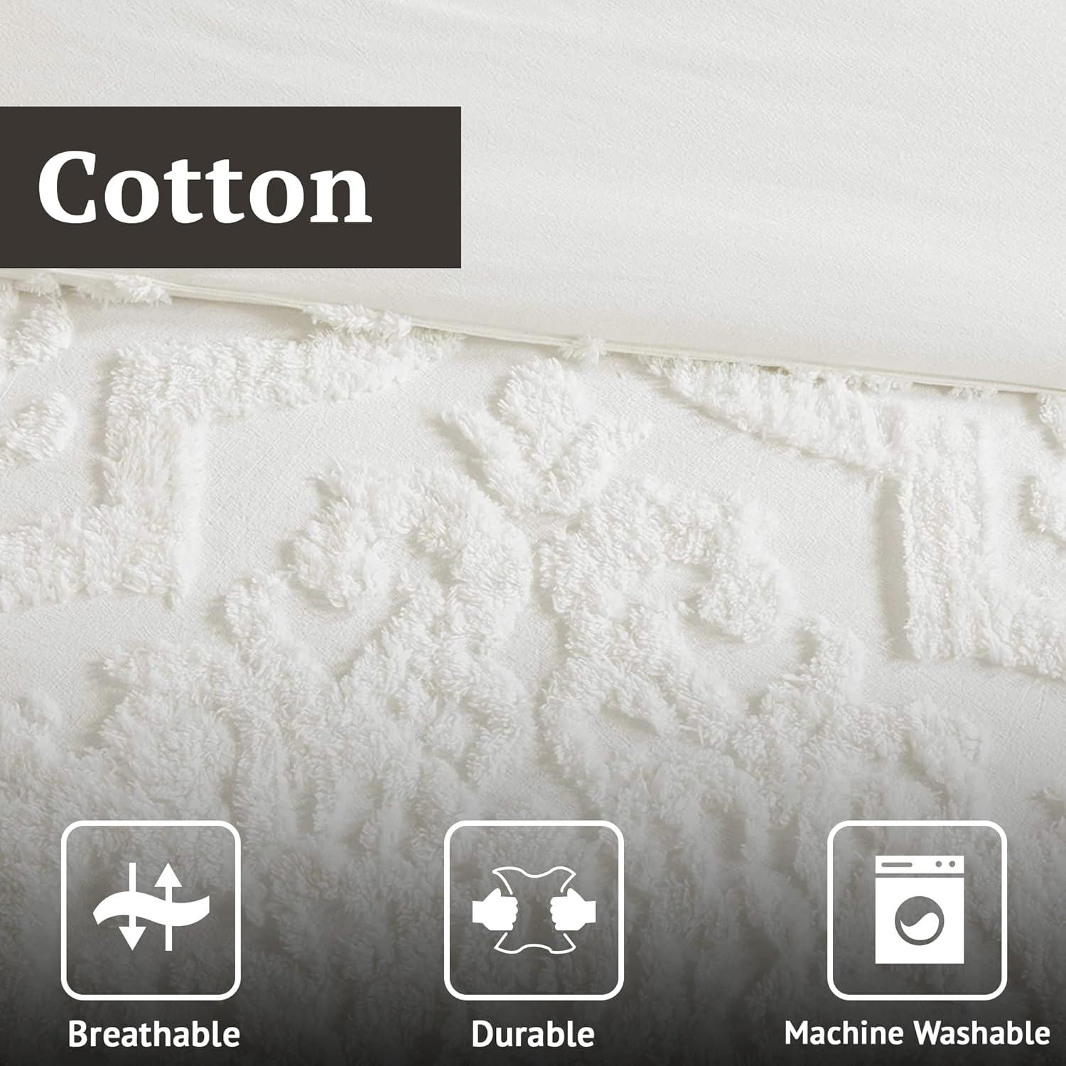 imageMadison Park Tufted Chenille Cotton Comforter All Season Bedding Set Matching Shams Viola Damask Off White KingCal King104quotx92quot 3 PieceDamask White