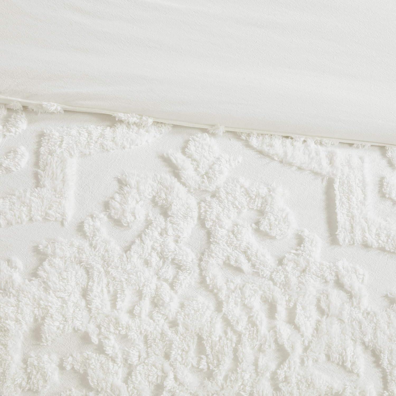 imageMadison Park Tufted Chenille Cotton Comforter All Season Bedding Set Matching Shams Viola Damask Off White KingCal King104quotx92quot 3 PieceDamask White