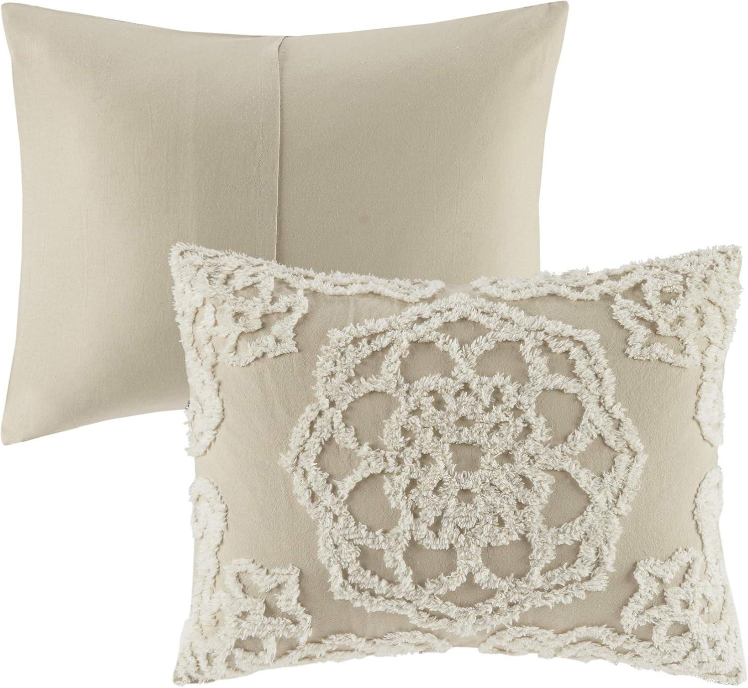 imageMadison Park Tufted Chenille Cotton Comforter All Season Bedding Set Matching Shams Viola Damask Off White KingCal King104quotx92quot 3 PieceFloral Taupe