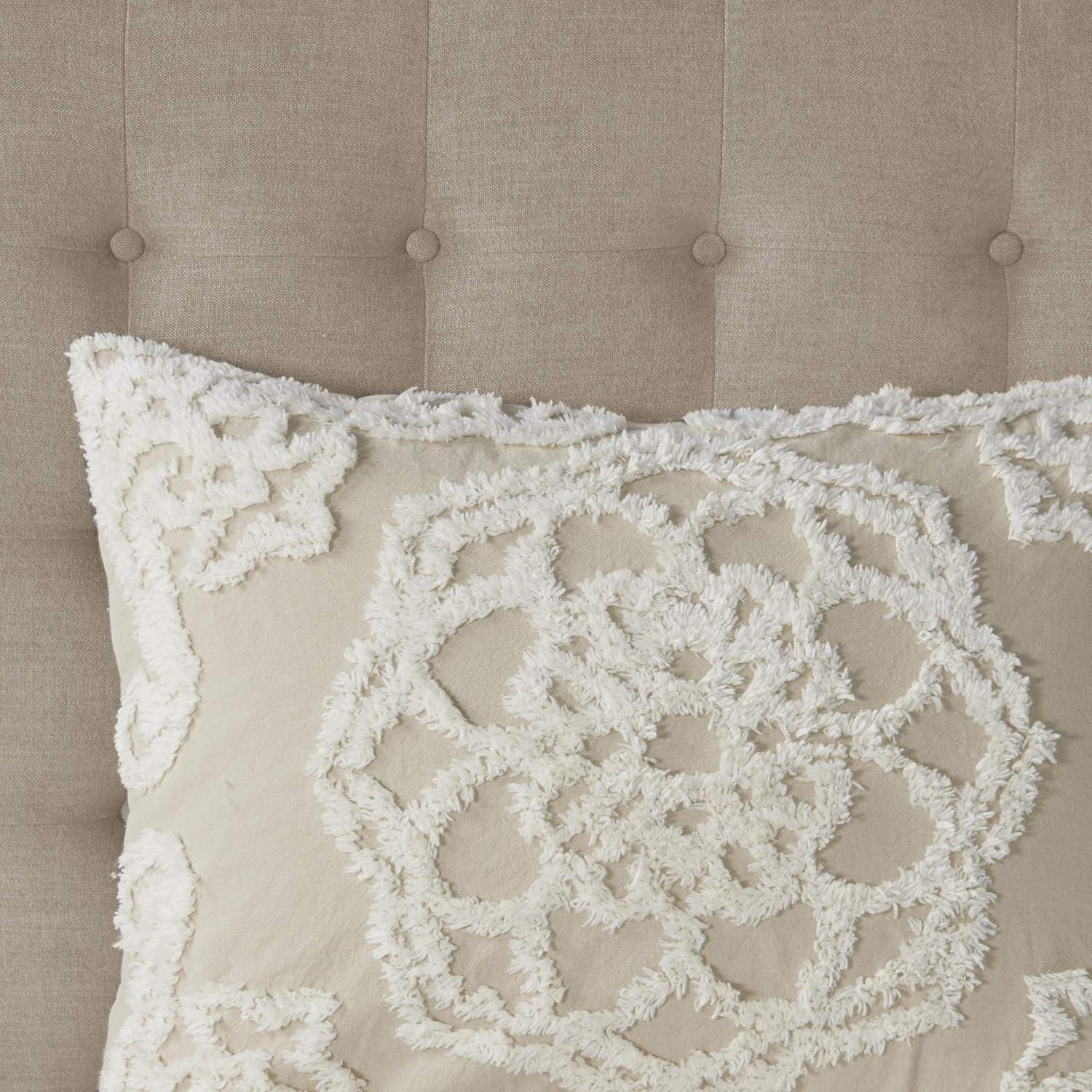 imageMadison Park Tufted Chenille Cotton Comforter All Season Bedding Set Matching Shams Viola Damask Off White KingCal King104quotx92quot 3 PieceFloral Taupe
