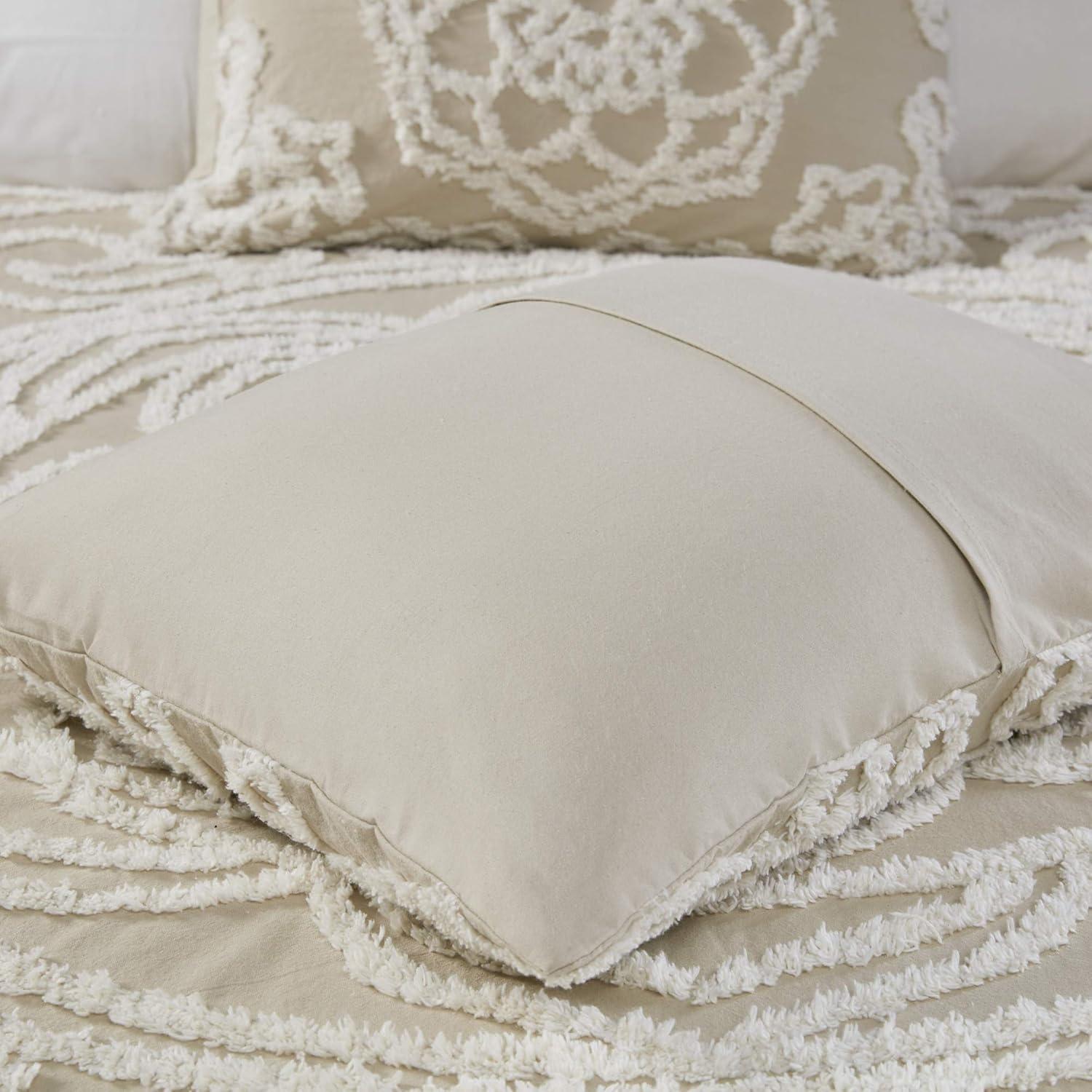 imageMadison Park Tufted Chenille Cotton Comforter All Season Bedding Set Matching Shams Viola Damask Off White KingCal King104quotx92quot 3 PieceFloral Taupe