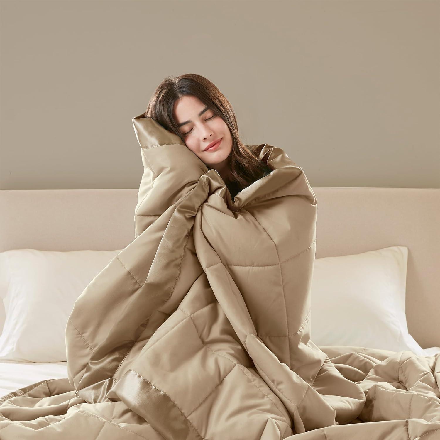 imageMadison Park Twin Blanket Quilted Microfiber Satin Binding 3M Scotchgard Moisture Wicking Treatment Soft and Lightweight Summer Blanket for Couch Windom Twin OrangeSatin Trim Brown
