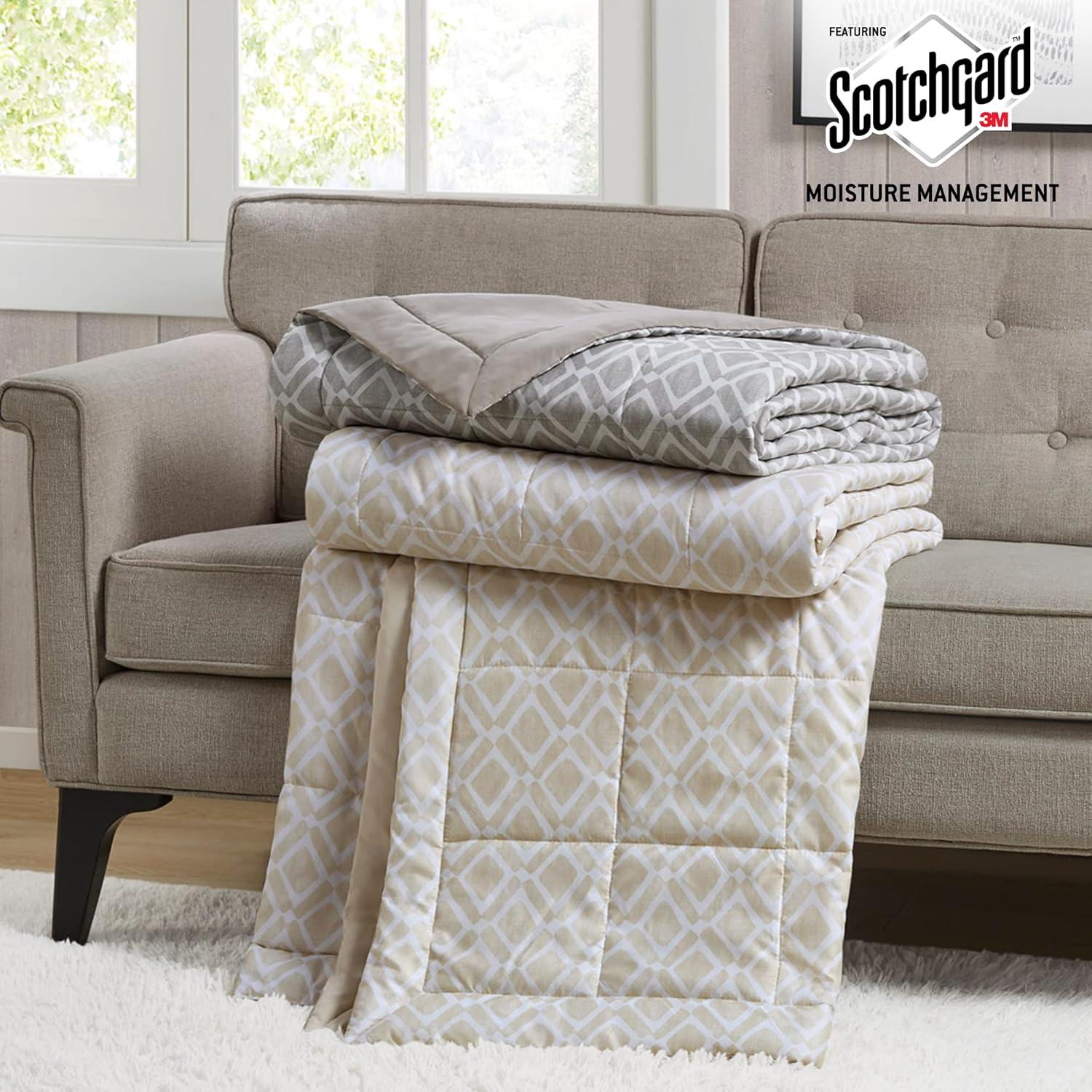 imageMadison Park Twin Blanket Quilted Microfiber Satin Binding 3M Scotchgard Moisture Wicking Treatment Soft and Lightweight Summer Blanket for Couch Windom Twin OrangeDiamond Dark Grey