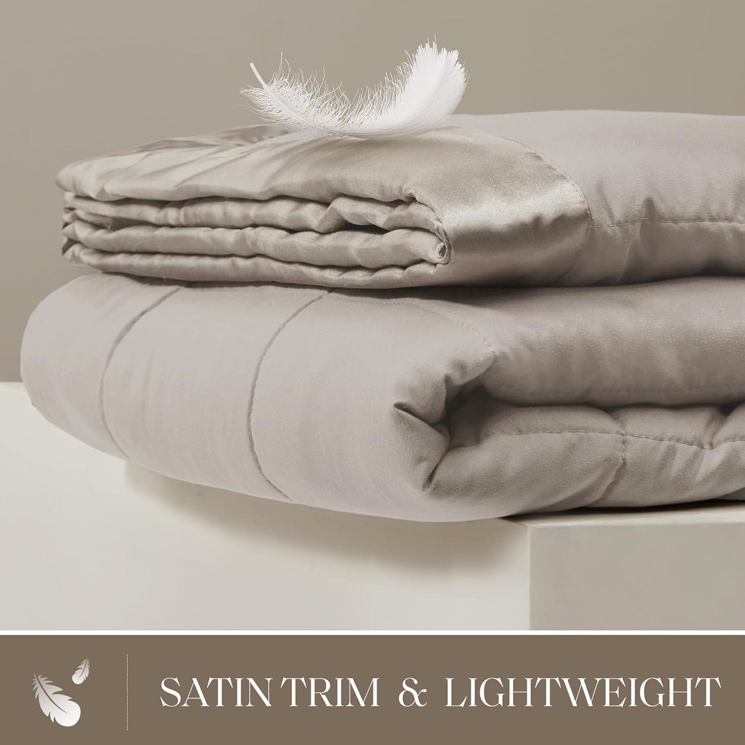 imageMadison Park Twin Blanket Quilted Microfiber Satin Binding 3M Scotchgard Moisture Wicking Treatment Soft and Lightweight Summer Blanket for Couch Windom Twin OrangeSatin Trim Warm Grey