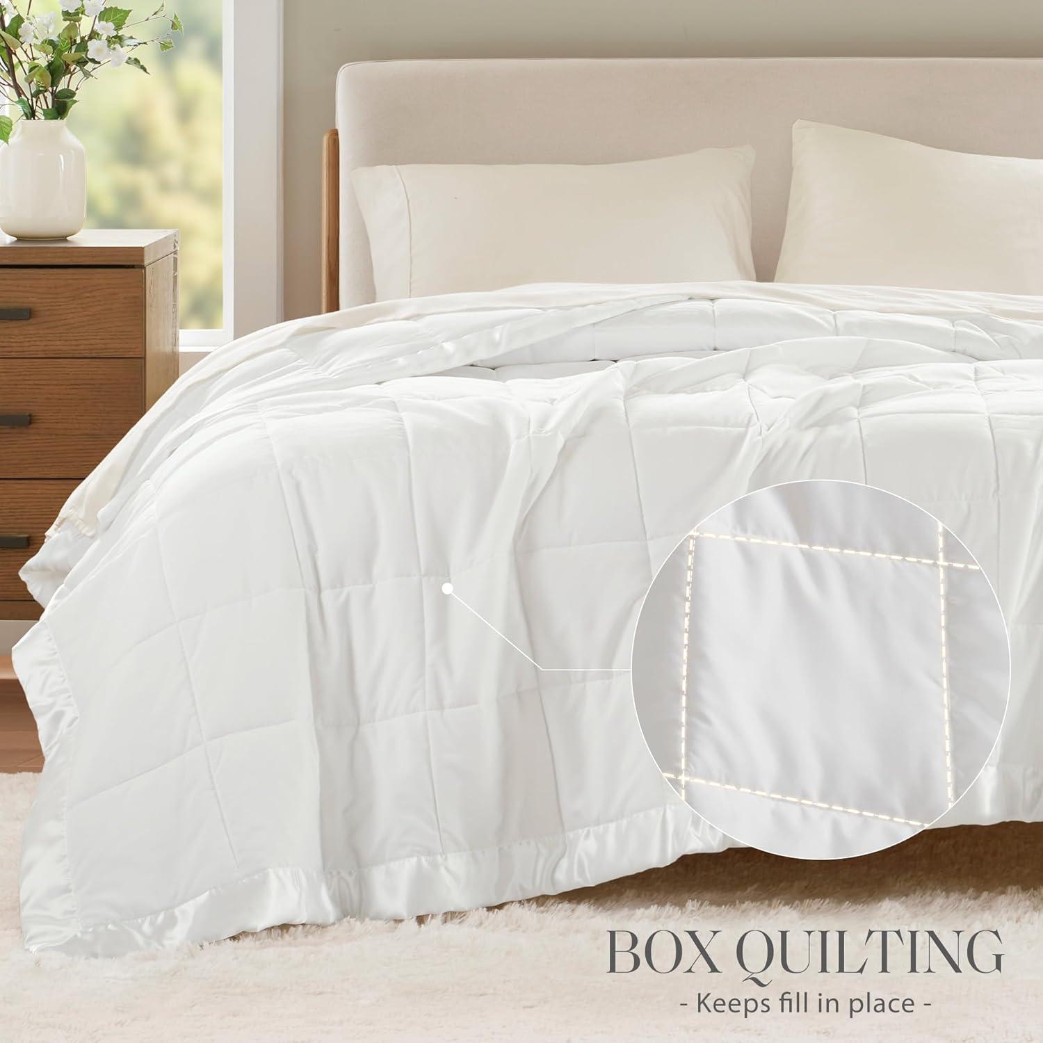 imageMadison Park Twin Blanket Quilted Microfiber Satin Binding 3M Scotchgard Moisture Wicking Treatment Soft and Lightweight Summer Blanket for Couch Windom Twin OrangeSatin Trim White