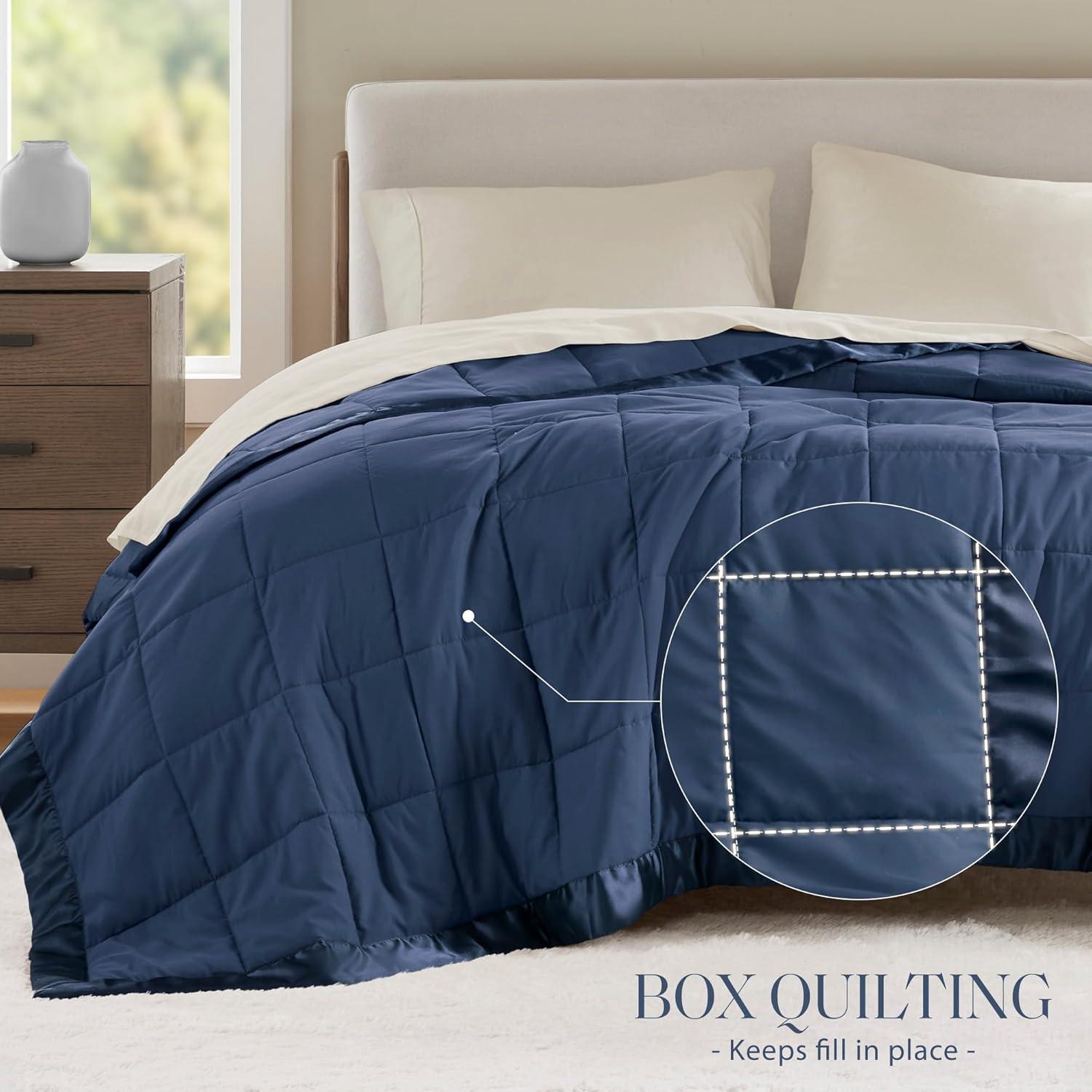 imageMadison Park Twin Blanket Quilted Microfiber Satin Binding 3M Scotchgard Moisture Wicking Treatment Soft and Lightweight Summer Blanket for Couch Windom Twin OrangeSatin Trim Navy