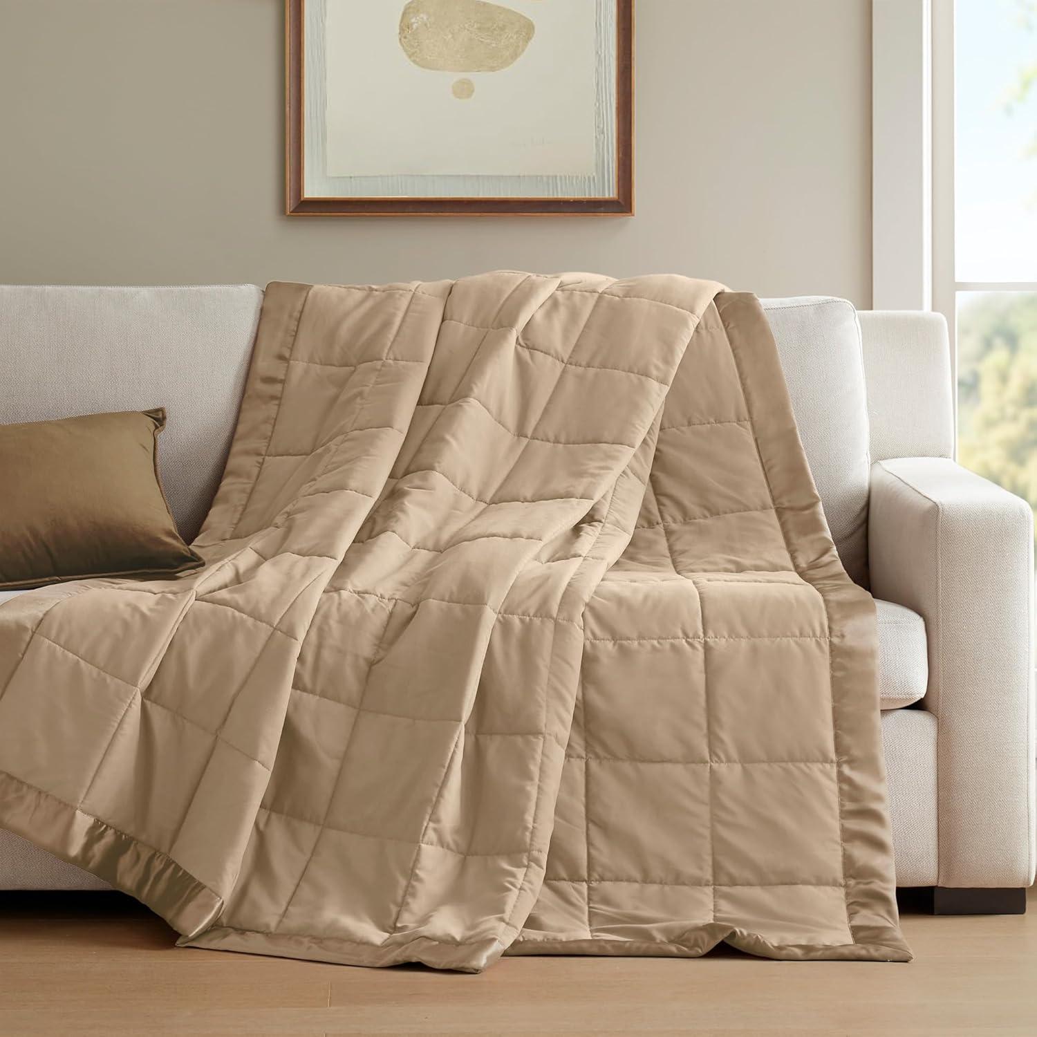 imageMadison Park Twin Blanket Quilted Microfiber Satin Binding 3M Scotchgard Moisture Wicking Treatment Soft and Lightweight Summer Blanket for Couch Windom Twin OrangeSatin Trim Brown