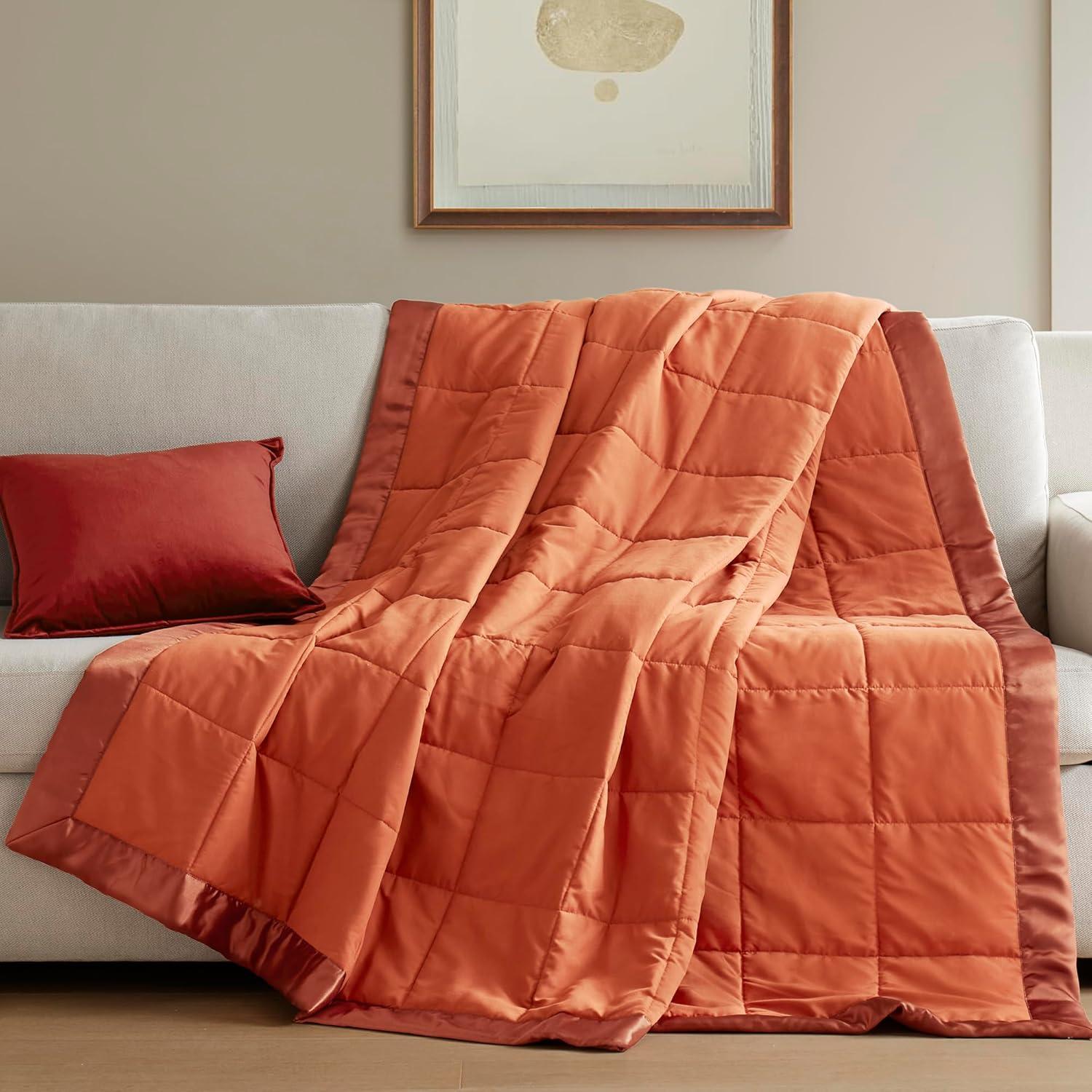 imageMadison Park Twin Blanket Quilted Microfiber Satin Binding 3M Scotchgard Moisture Wicking Treatment Soft and Lightweight Summer Blanket for Couch Windom Twin OrangeOrange